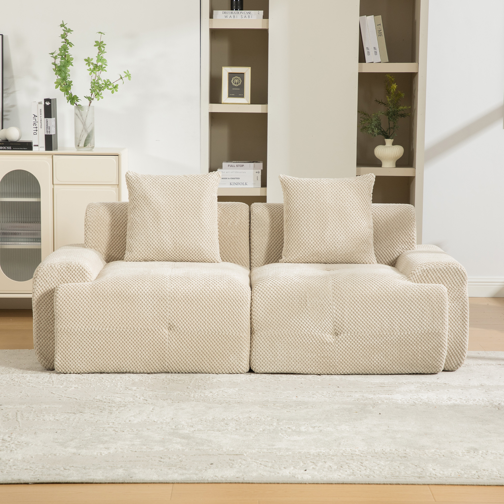 Module canapé compressible en chenille kaki clair - vue 4