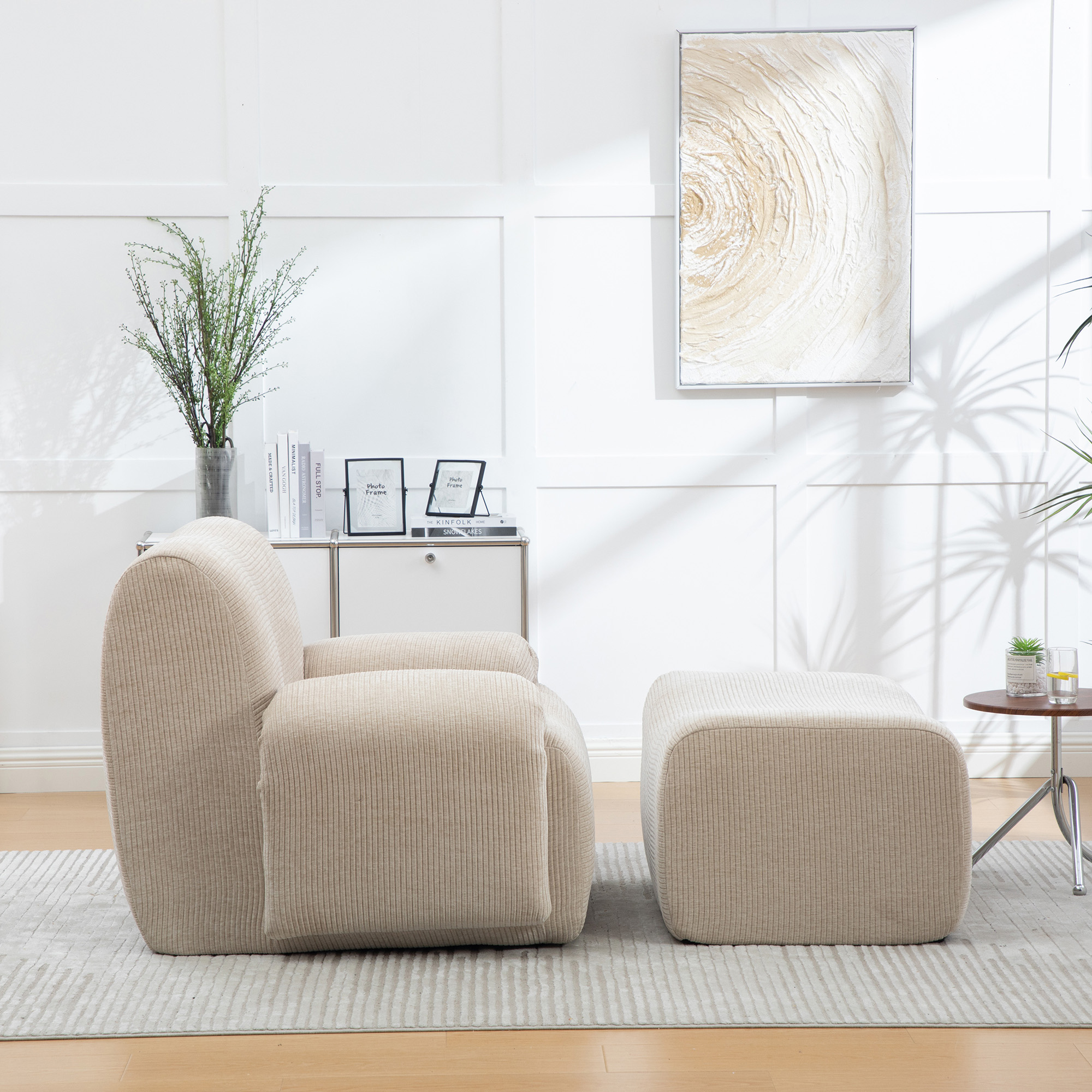 Fauteuil chenille avec pouf compressible kaki clair - vue 4