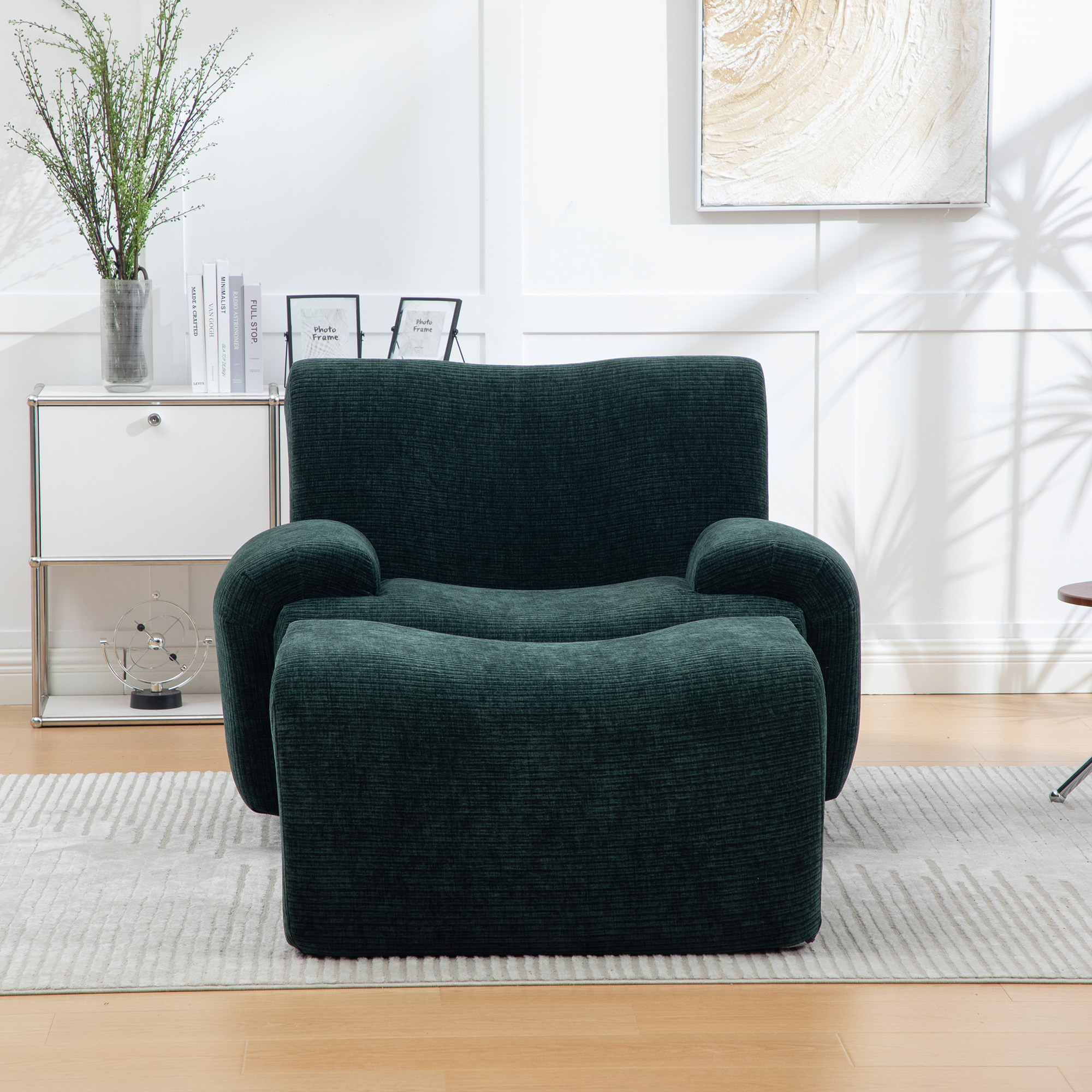 Fauteuil avec poufs en chenille vert - présentation 1