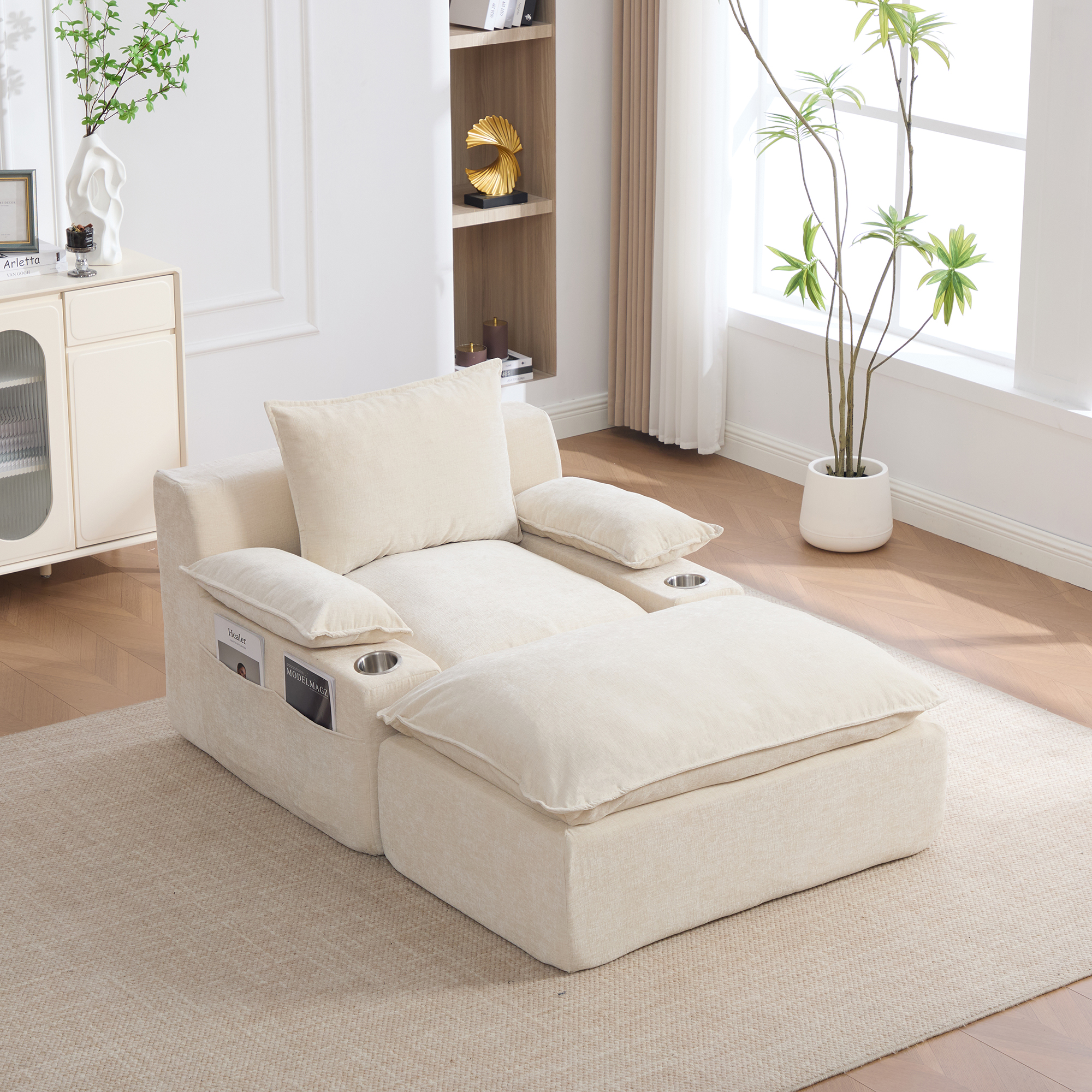 Fauteuil de relaxation 1 place en chenille Beige 🪑 - vue principale 1