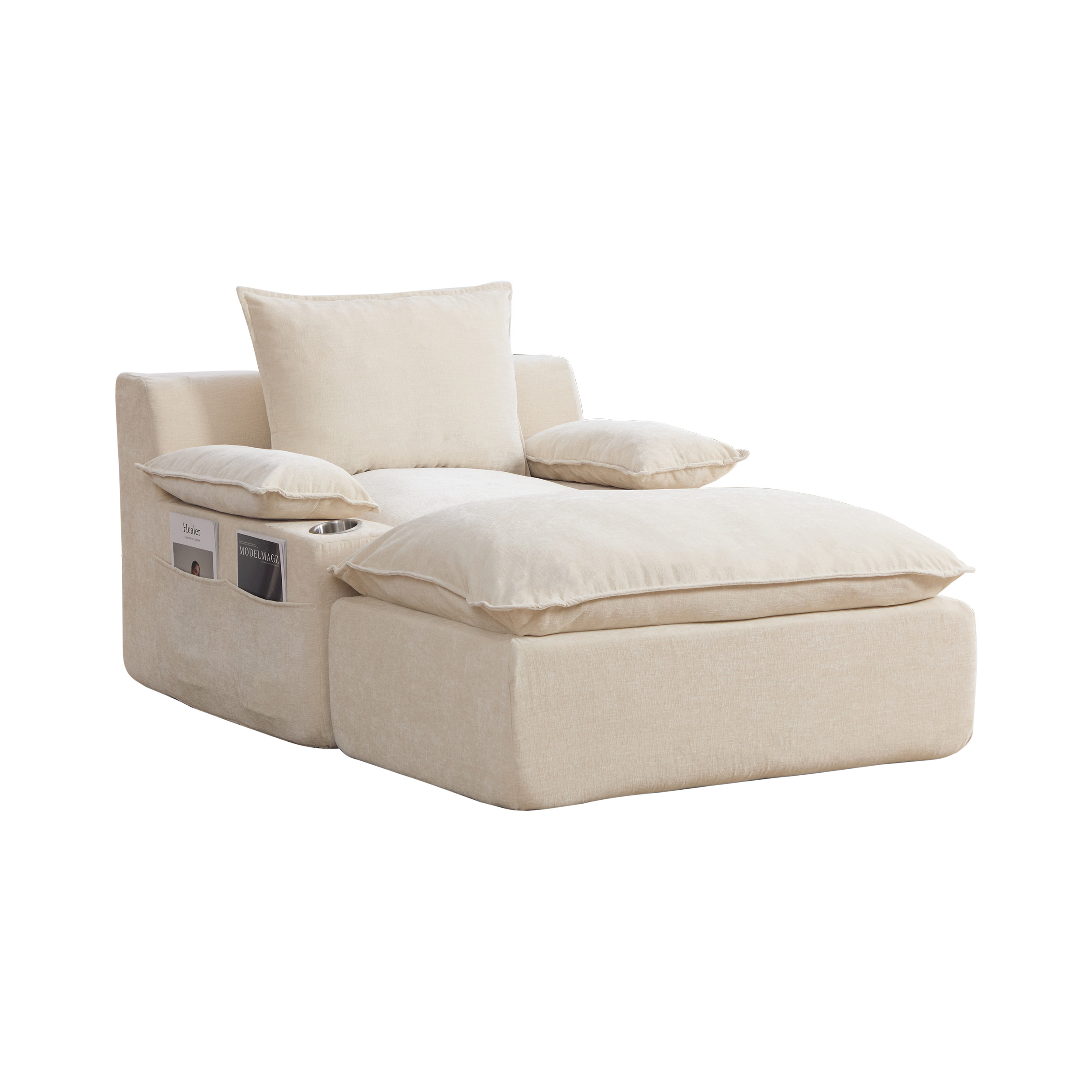 Fauteuil de relaxation 1 place en chenille Beige 🪑 - présentation 1