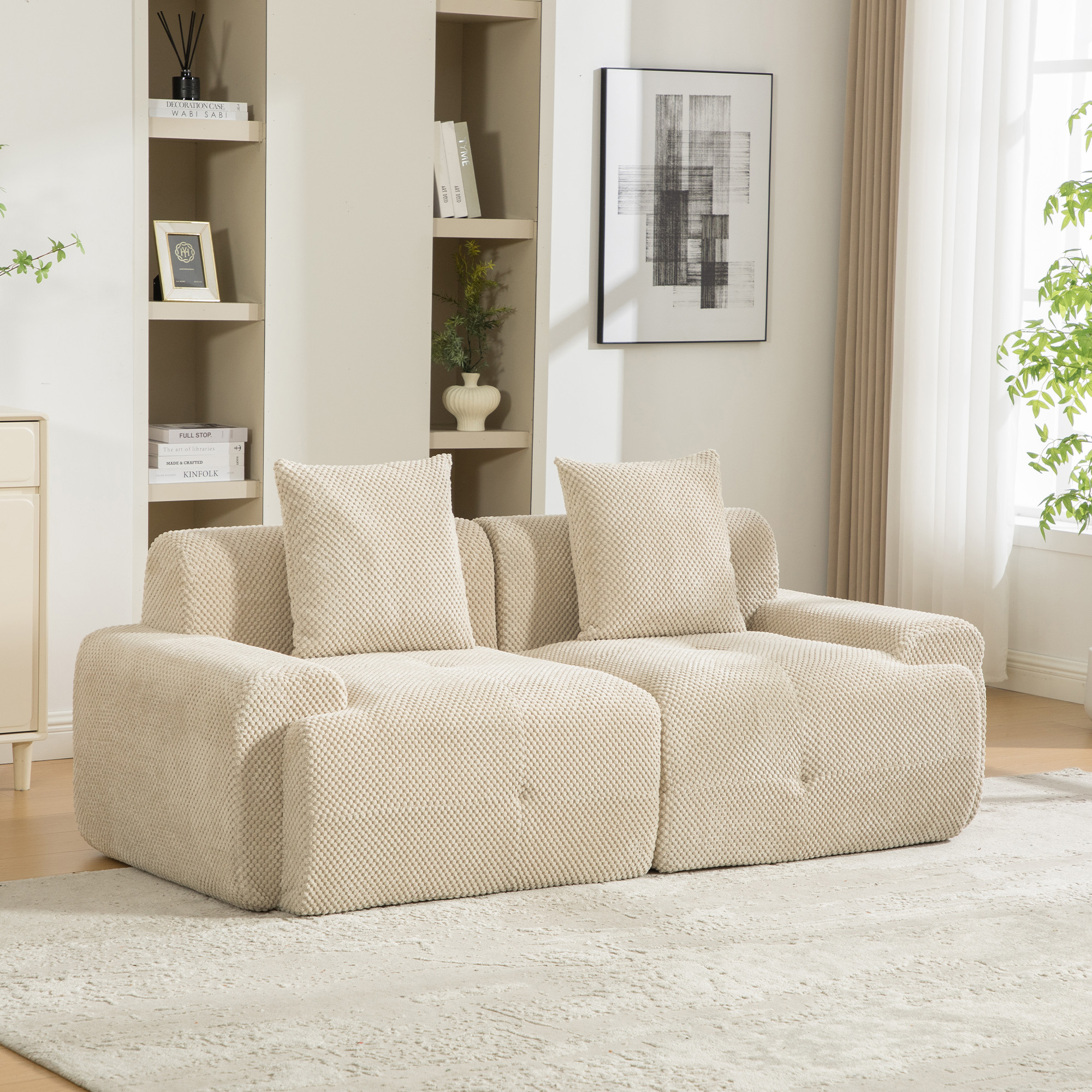 Module canapé compressible en chenille kaki clair - vue 2