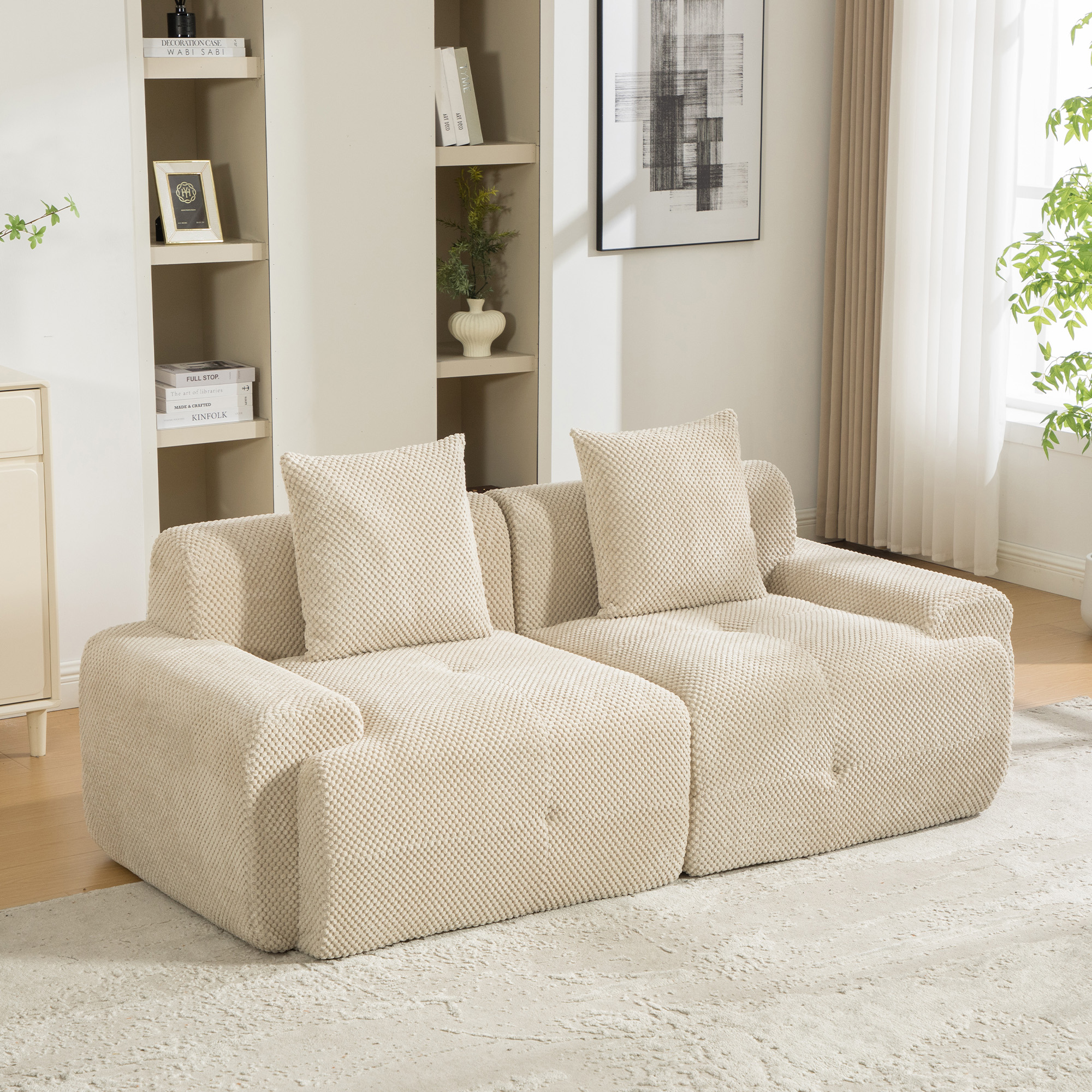 Module canapé compressible en chenille kaki clair - vue 1