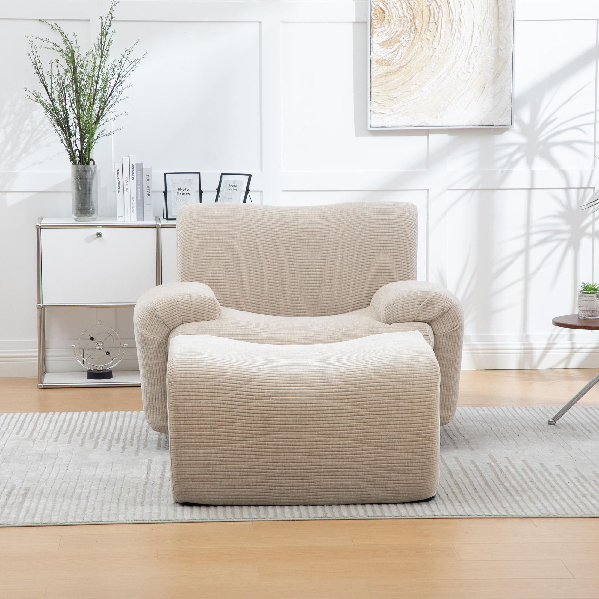 Fauteuil chenille avec pouf compressible kaki clair - vue 2