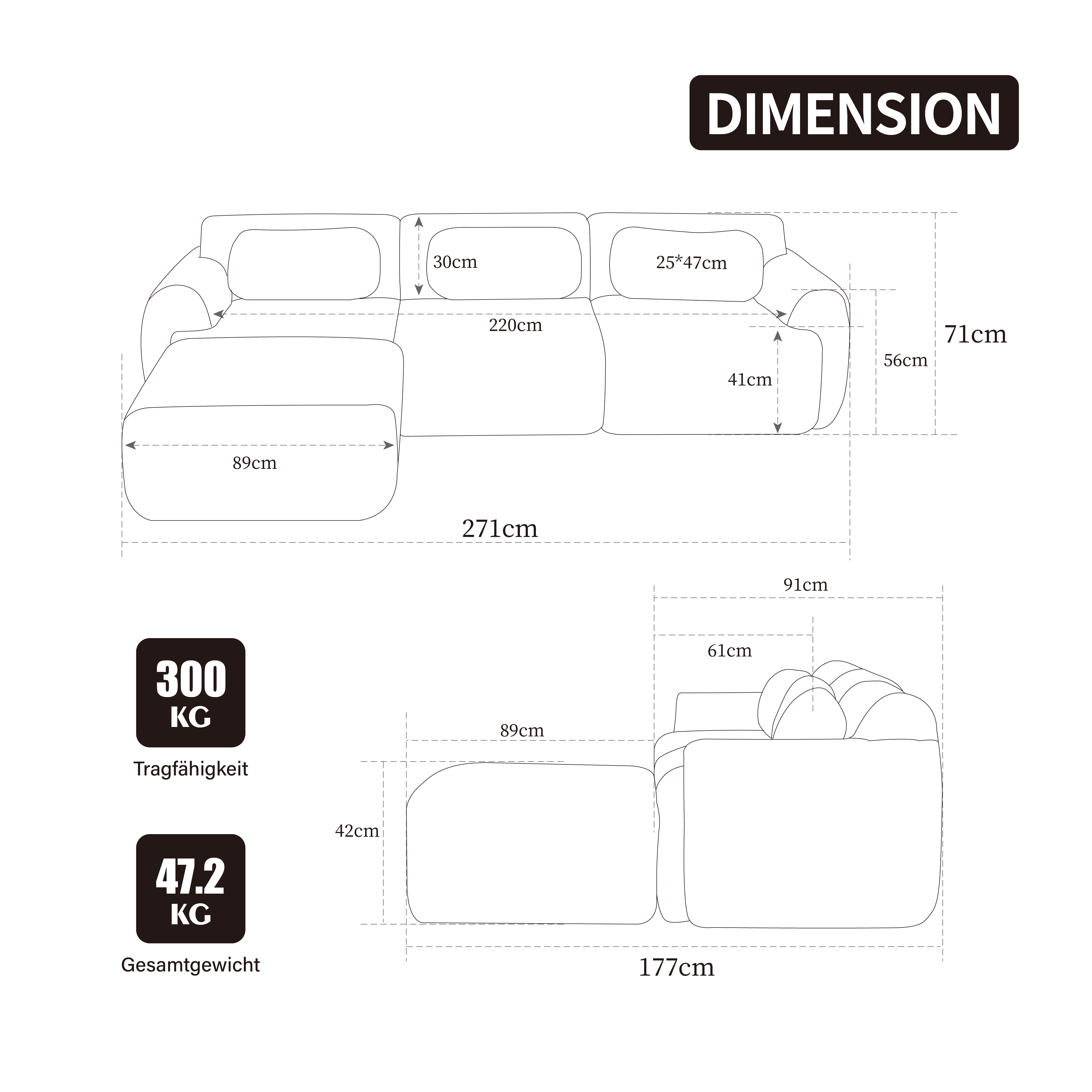 Dimensions du canapé compressé