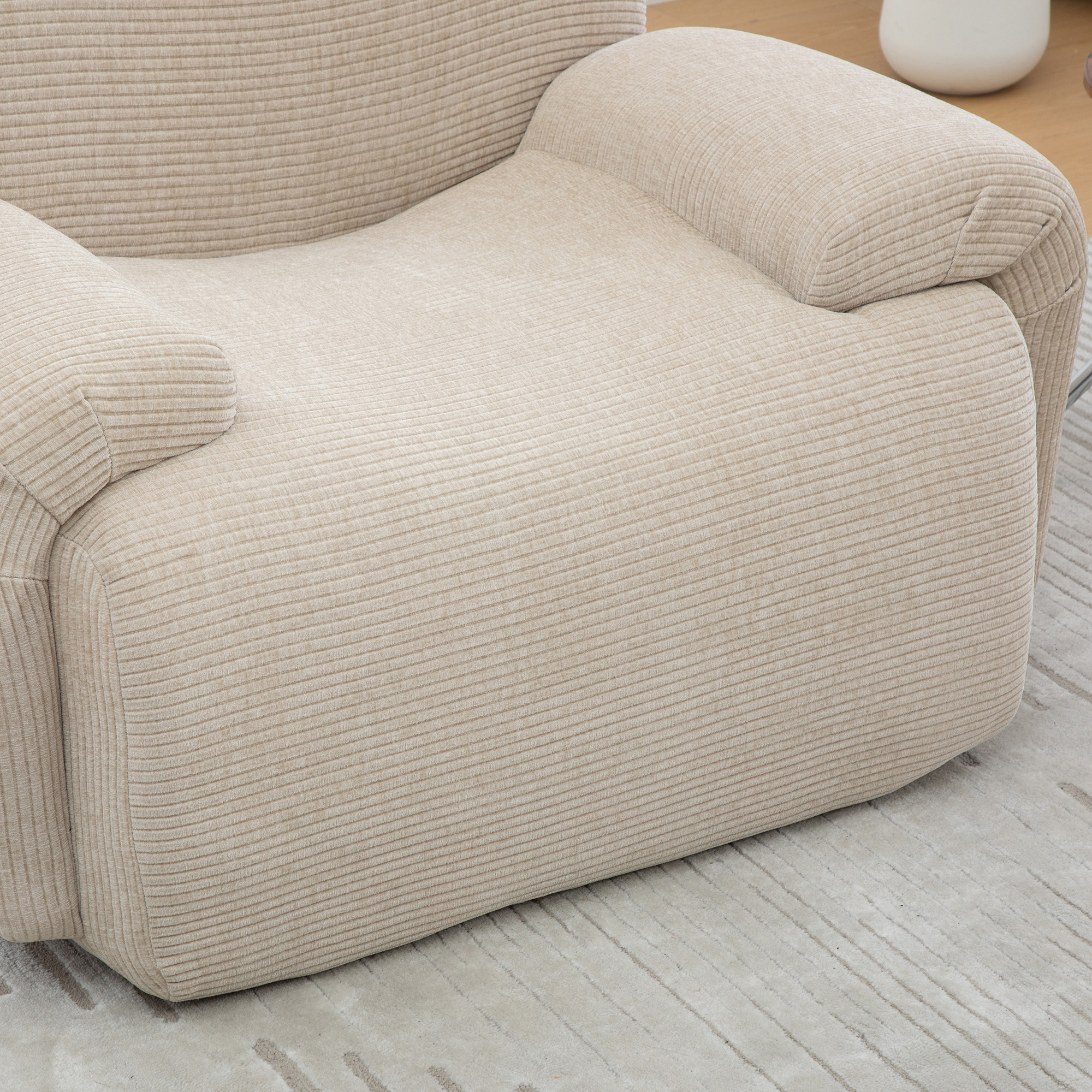 Fauteuil avec poufs en chenille light khaki - vue complémentaire 1
