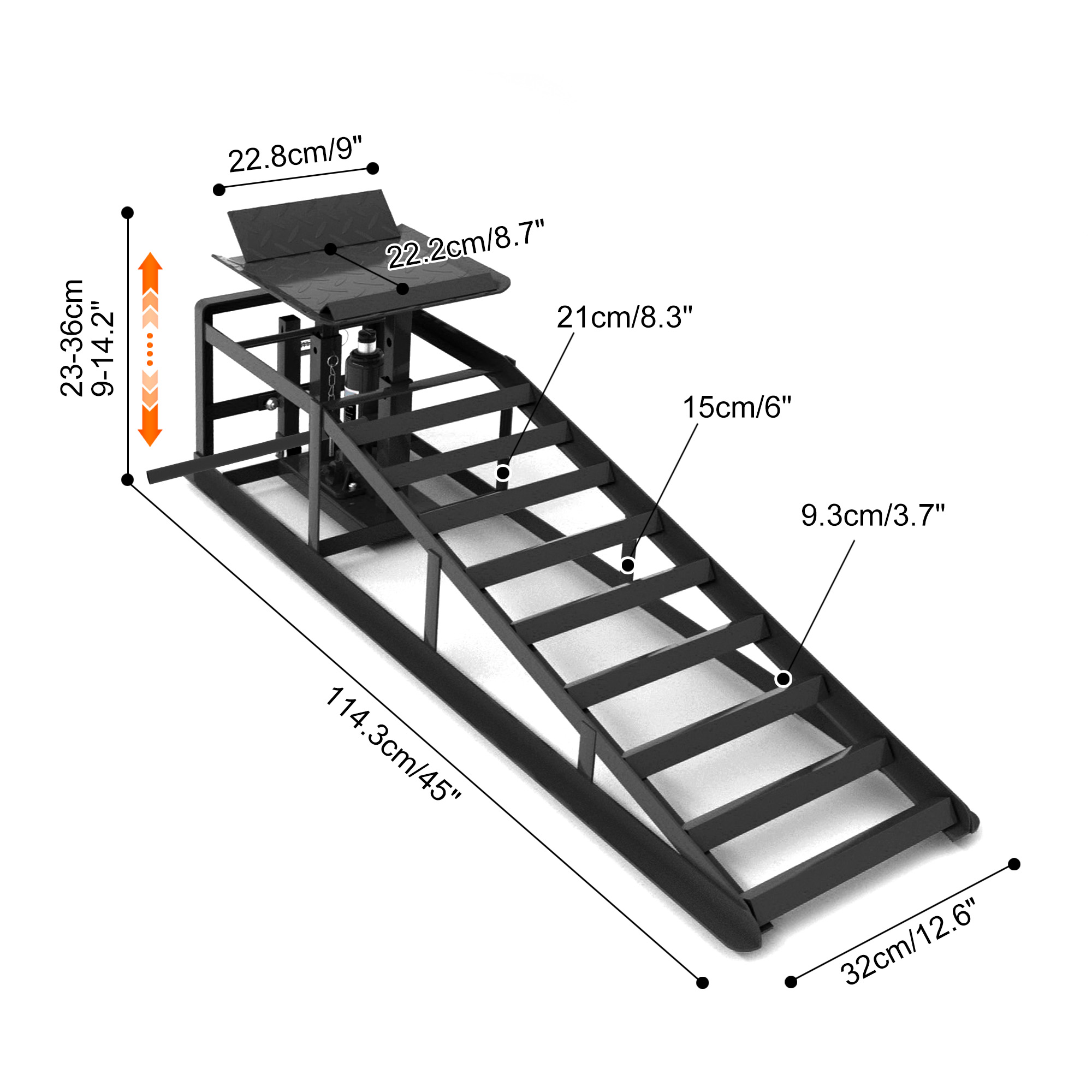 Dimensions et plage de hauteur de levage