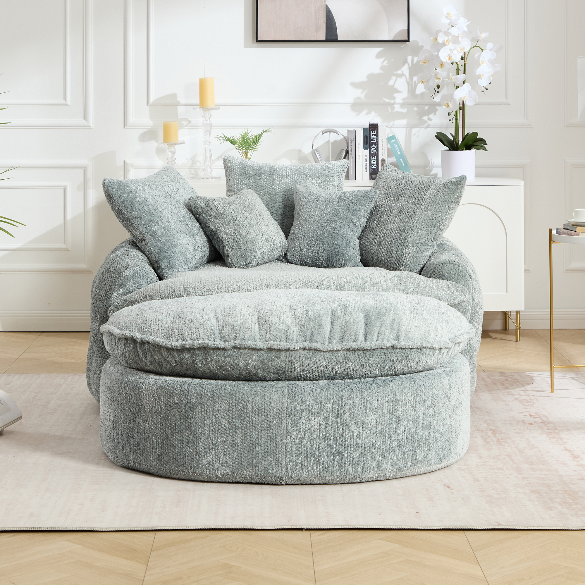 Détail fauteuil polyester bleu gris