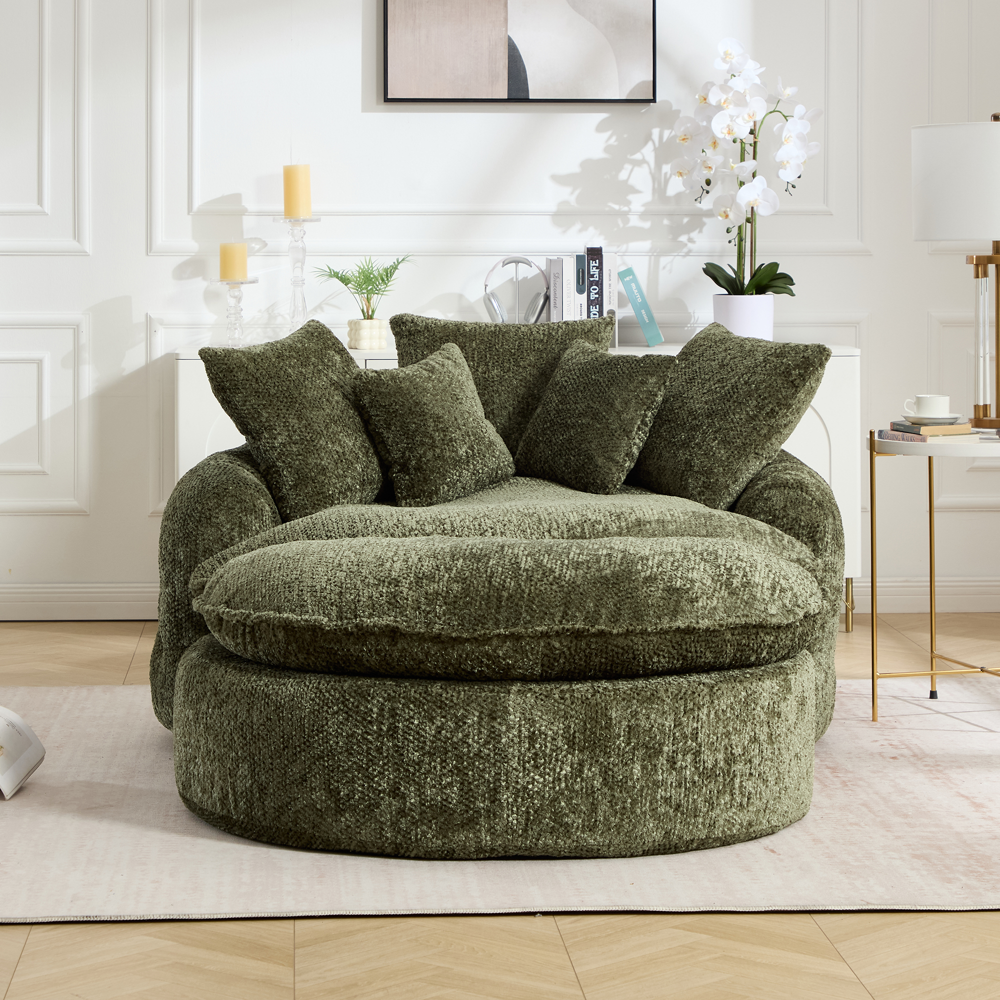 Détail fauteuil polyester vert olive