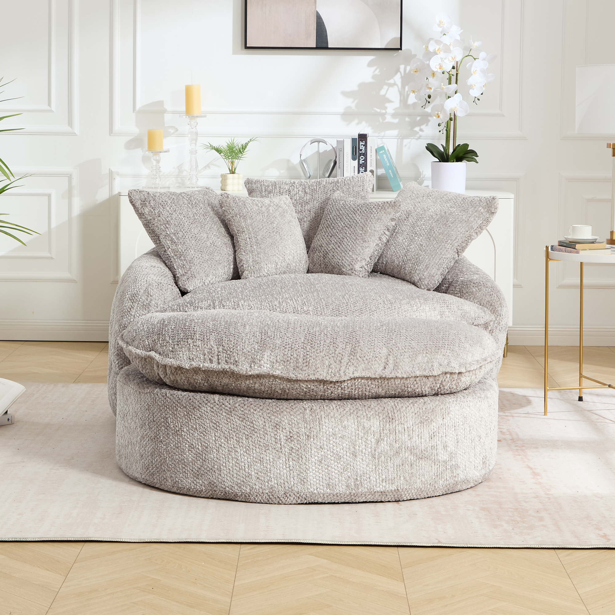 Détail fauteuil polyester gris clair