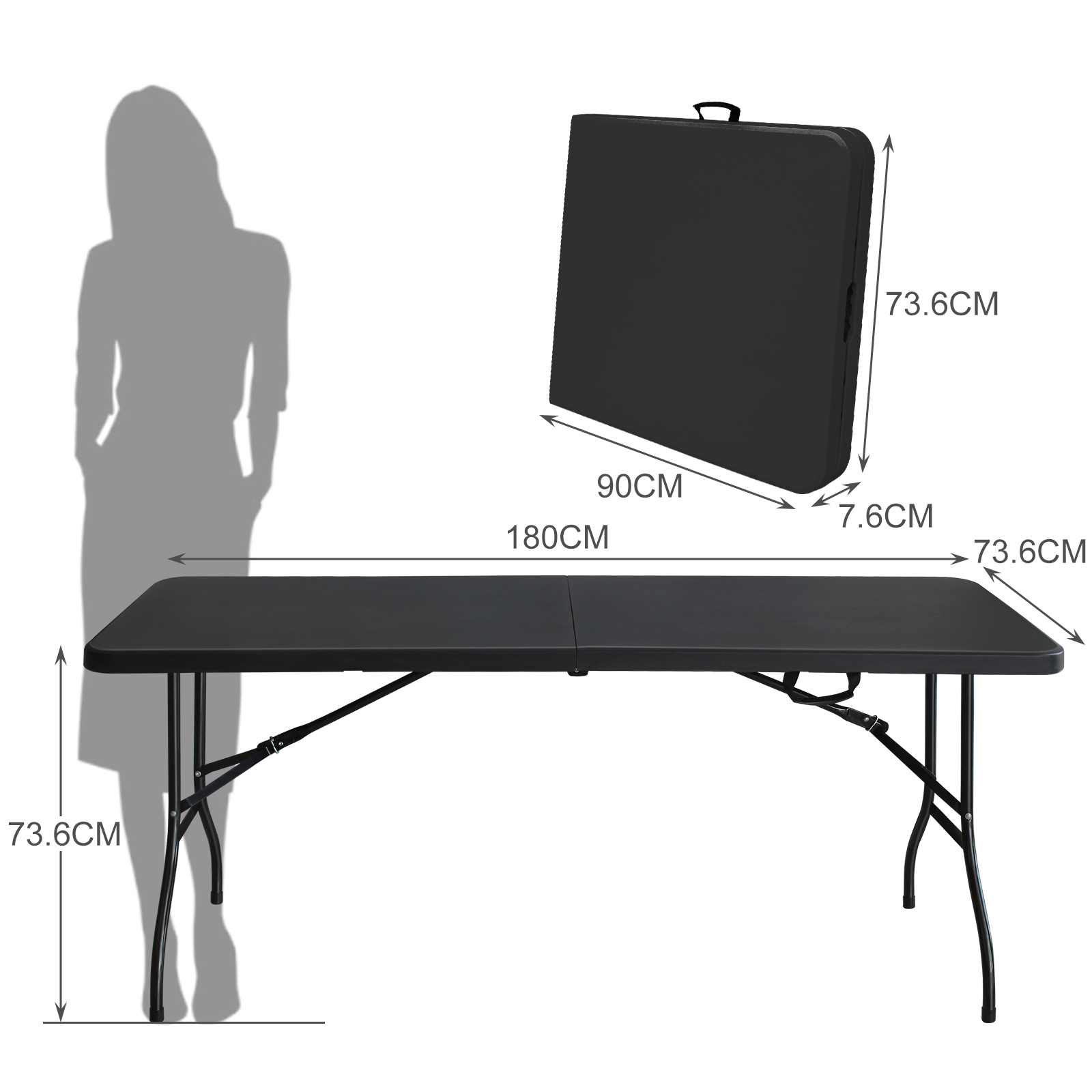 Table pliante 180 × 73,6 × 73,6 cm, plat