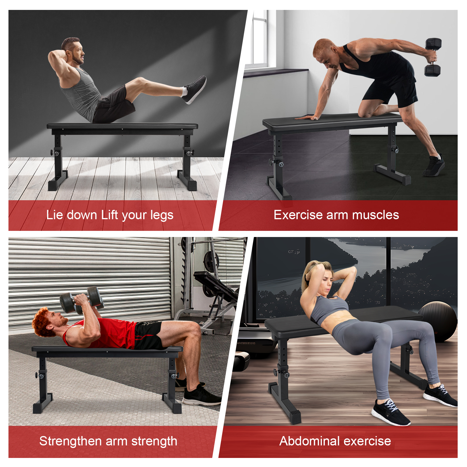 Multiples exercices possibles sur le banc plat