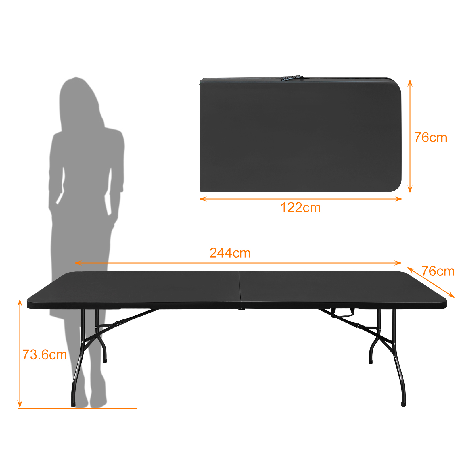 Table pliante portable 244 cm, poignée i