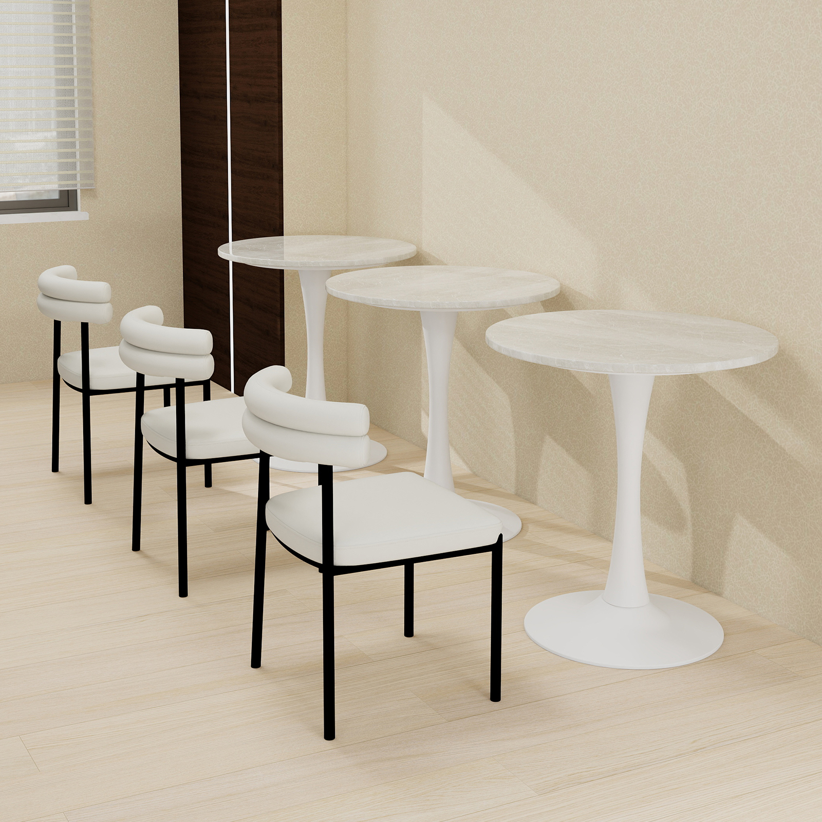 Table basse, rond, 70 x 70 x 72 cm, effet marbre, blanc - vue 4
