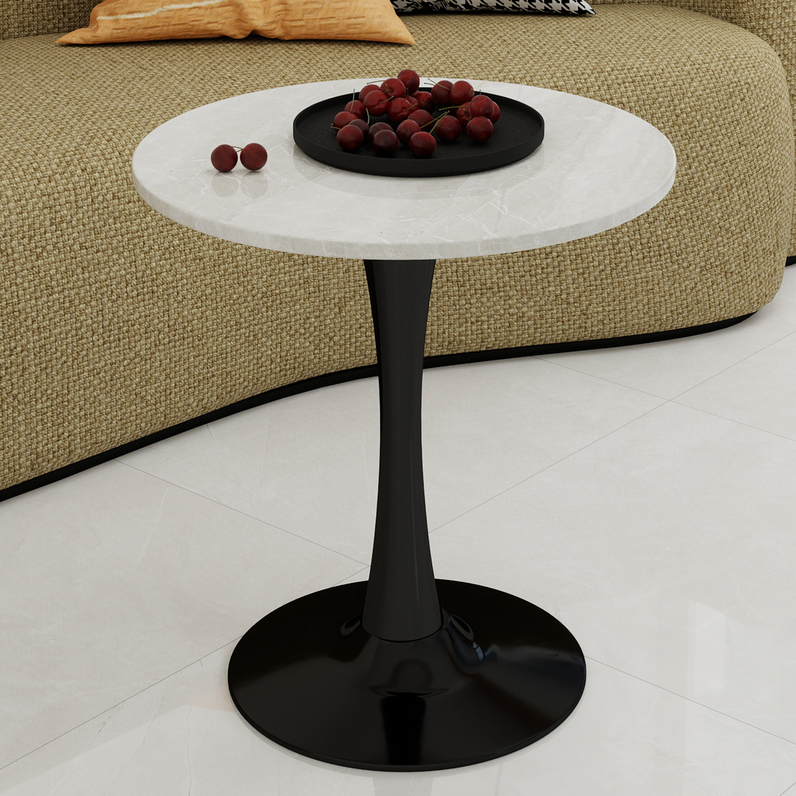 Table basse, rond, 70 x 70 x 72 cm, effet marbre, blanc - vue 7