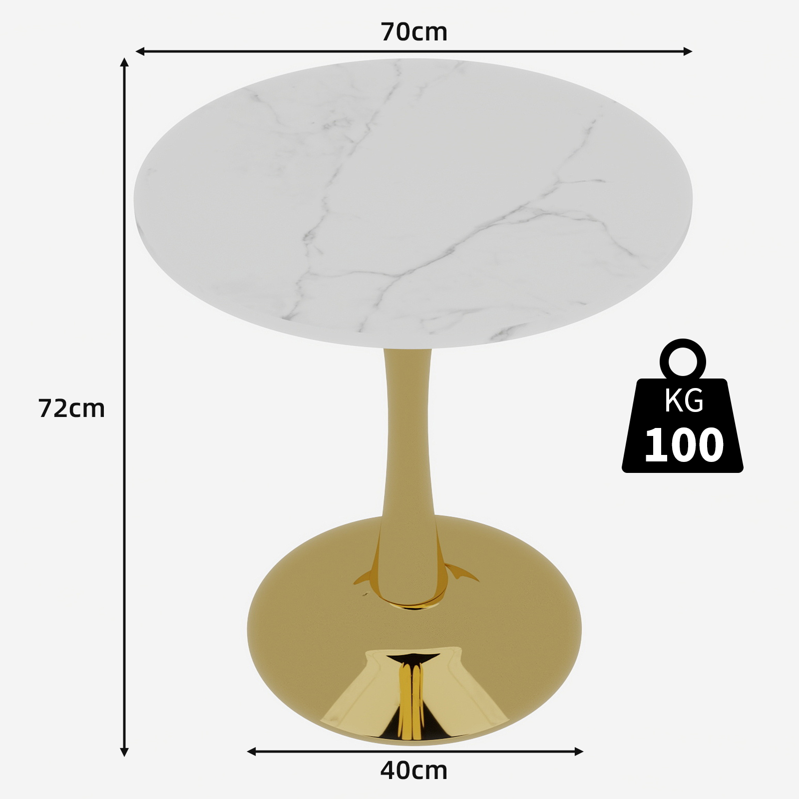 Table basse, rond, 70 x 70 x 72 cm, effet marbre, blanc - vue 7