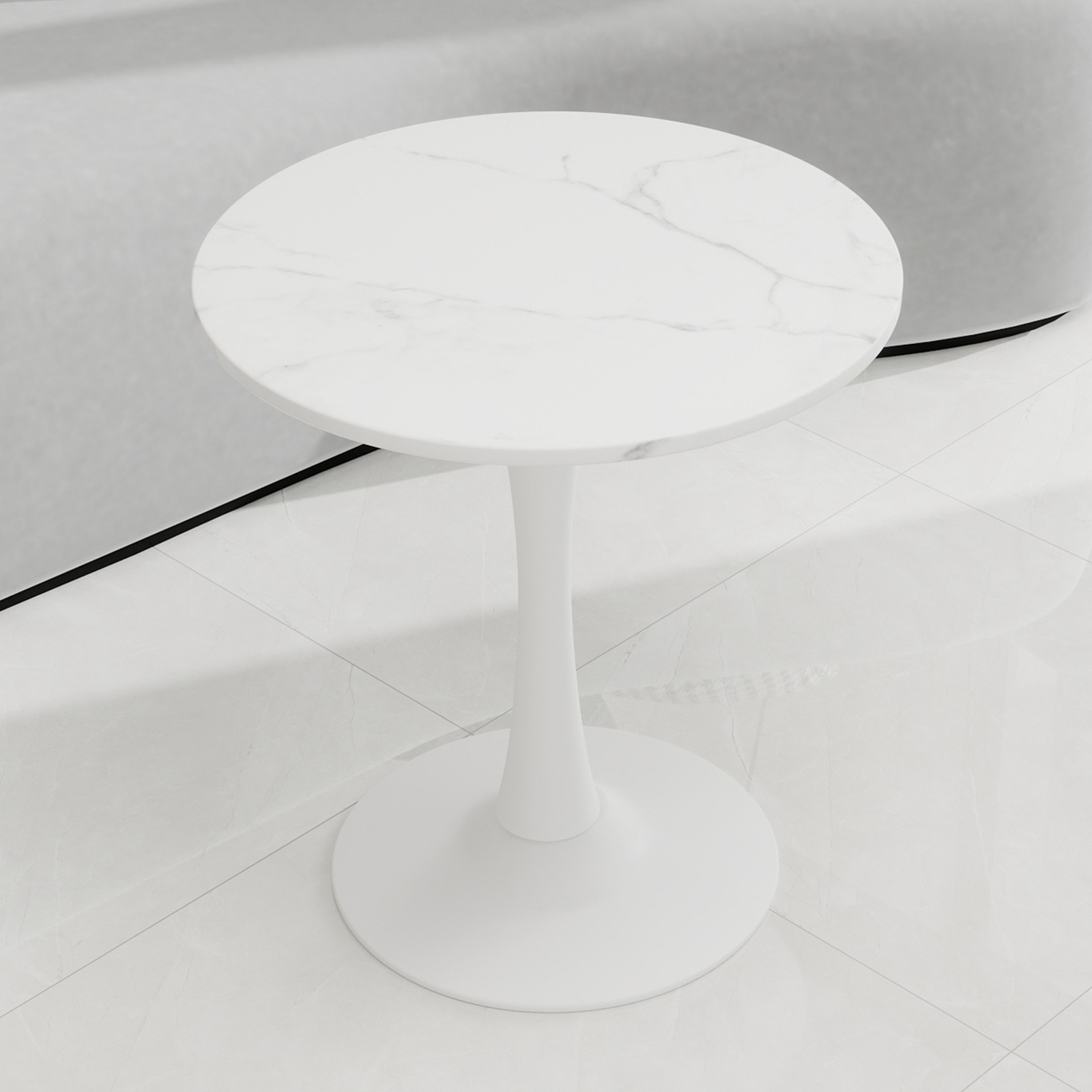 Table basse, rond, 70 x 70 x 72 cm, effet marbre, blanc - vue 7