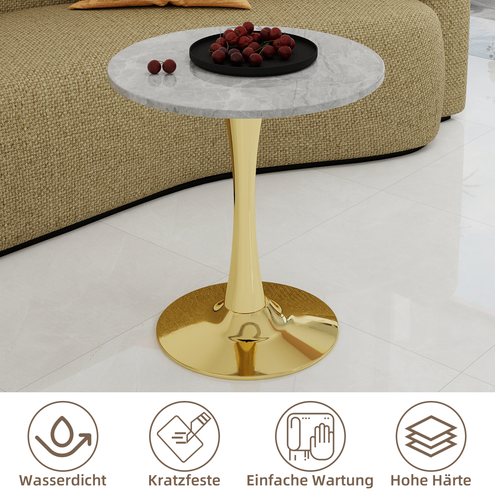 Table à manger, 70 x 70 x 72 cm, Artificial Marble, gris - vue 9