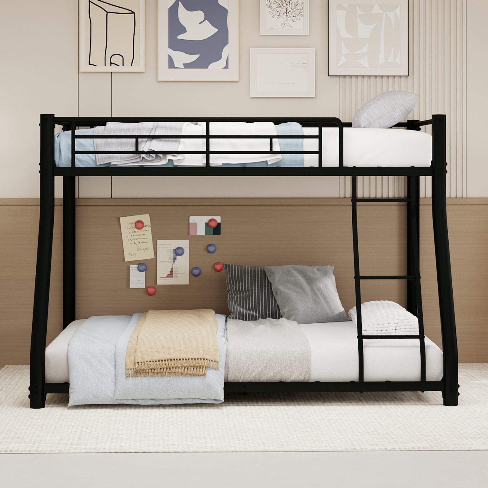 Heavy-Duty Metal Bunk Bed Frame, a top bunk of 90*