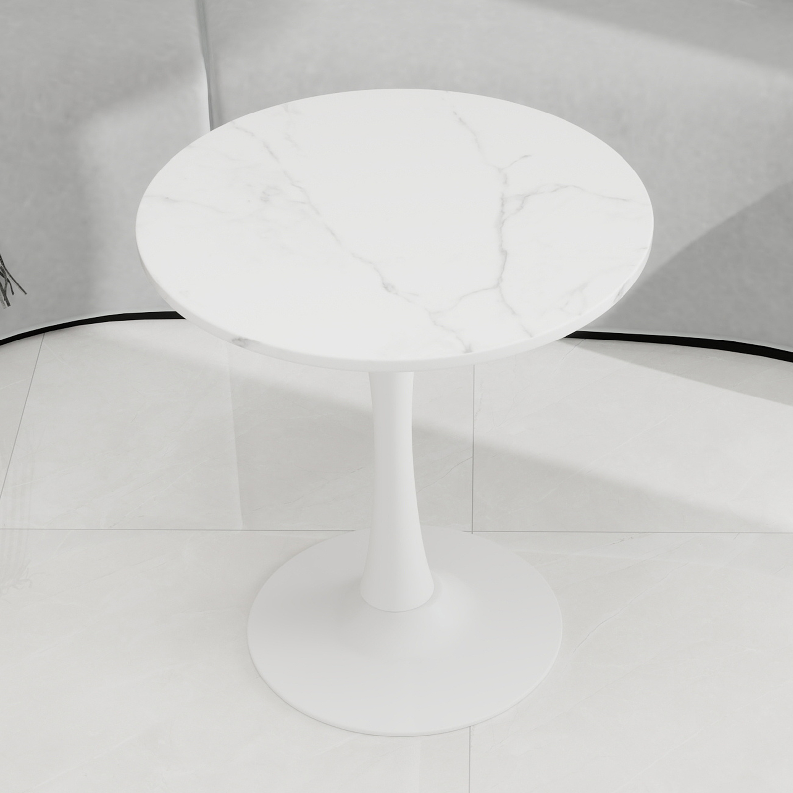 Table basse, rond, 70 x 70 x 72 cm, effet marbre, blanc - vue 6