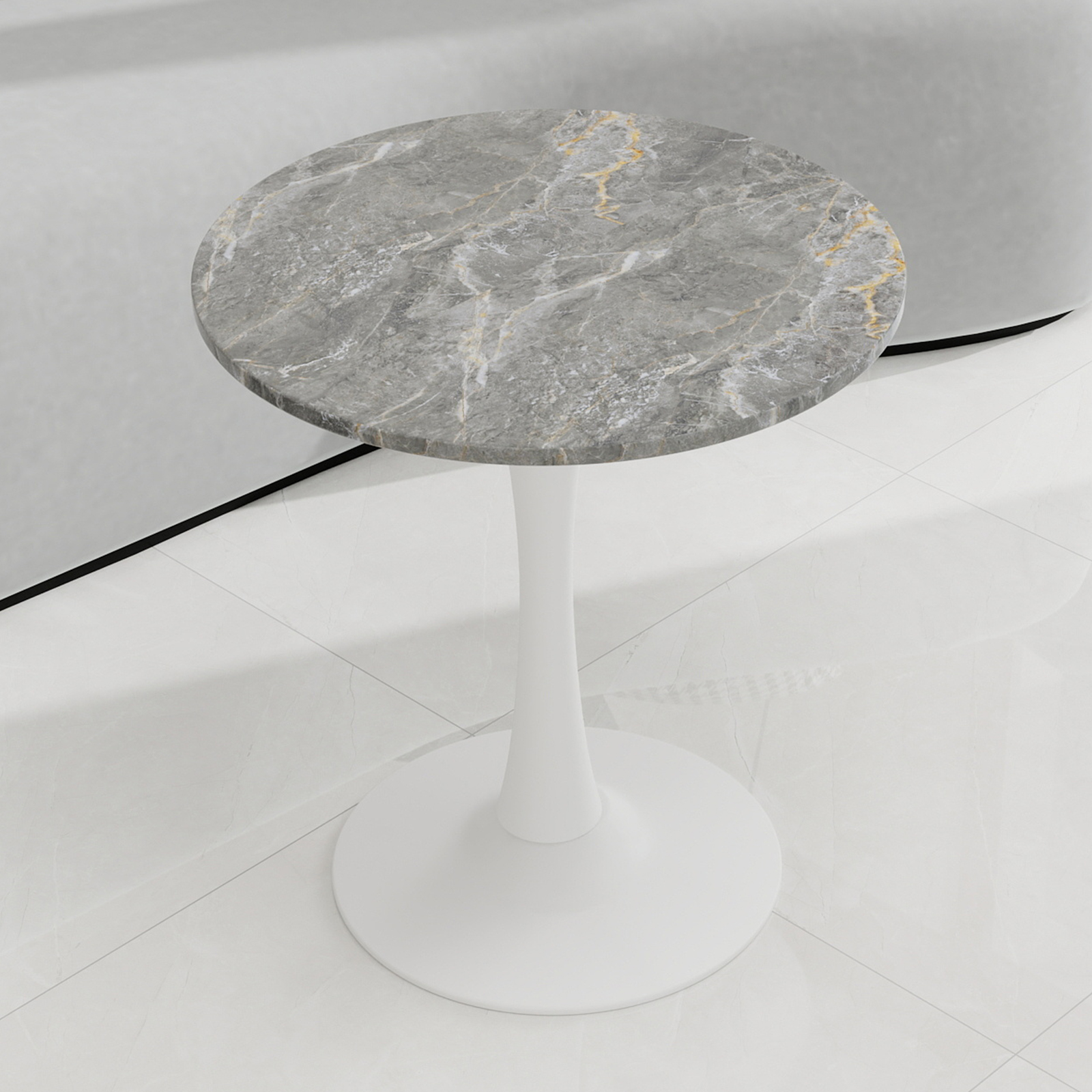 Table basse, rond, 70 x 70 x 72 cm, effet marbre, blanc - vue 6