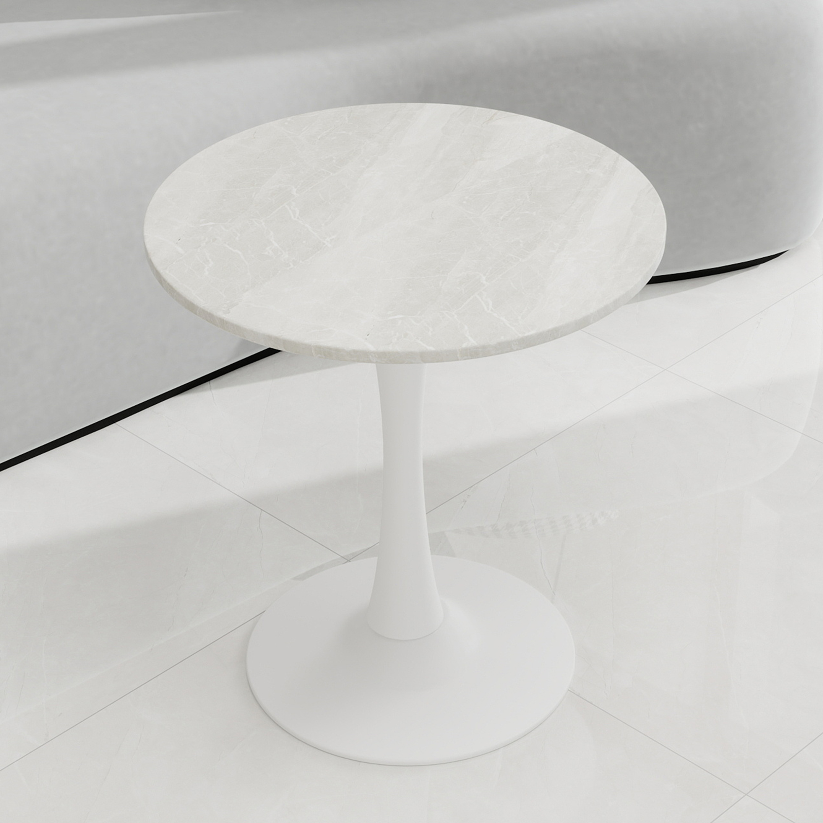 Table basse, rond, 70 x 70 x 72 cm, effet marbre, blanc - vue 5