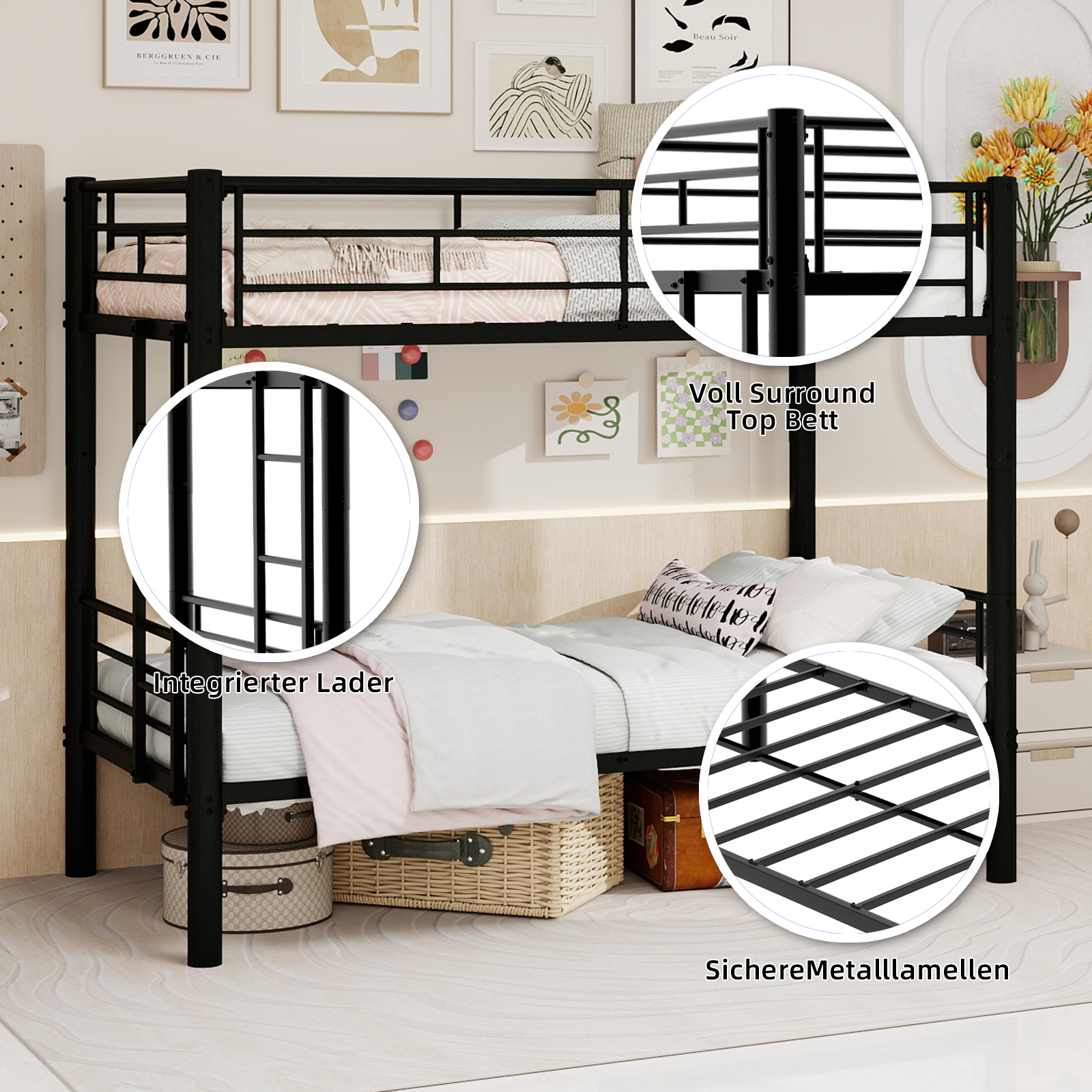 Bunk Bed: Metal bed with the lower bed dimensions 