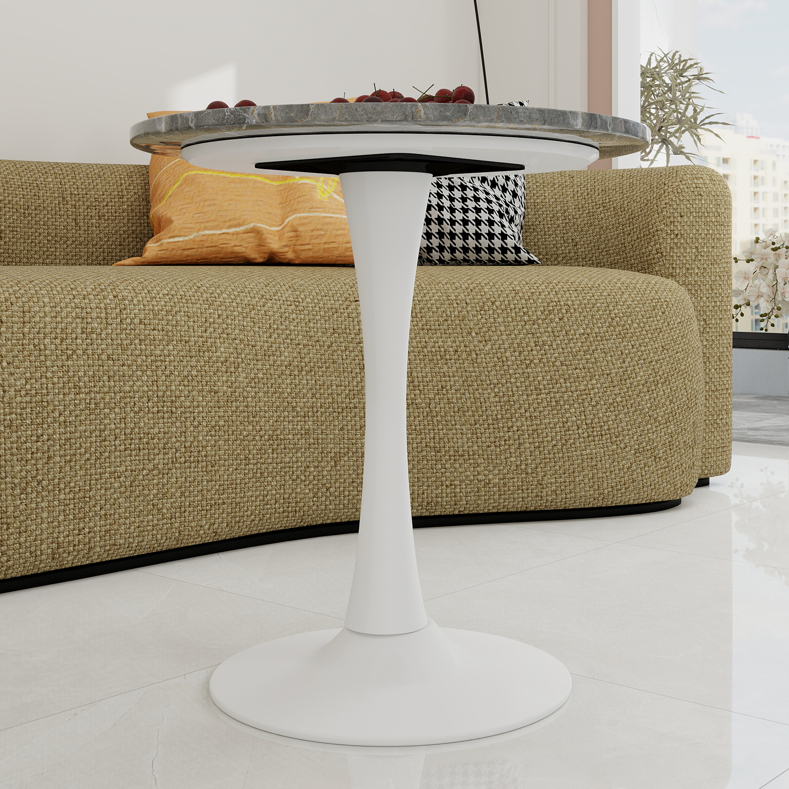 Table basse, rond, 70 x 70 x 72 cm, effet marbre, blanc - vue 7