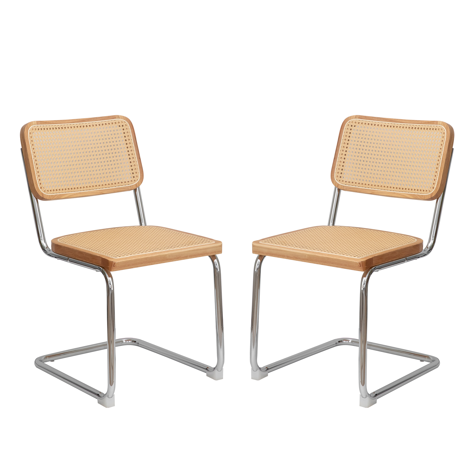 Lot de 4 chaises de salle à manger empilables avec dossier en rotin, 53 x 46,4 x 84,6 cm, Effet bois naturel - détails