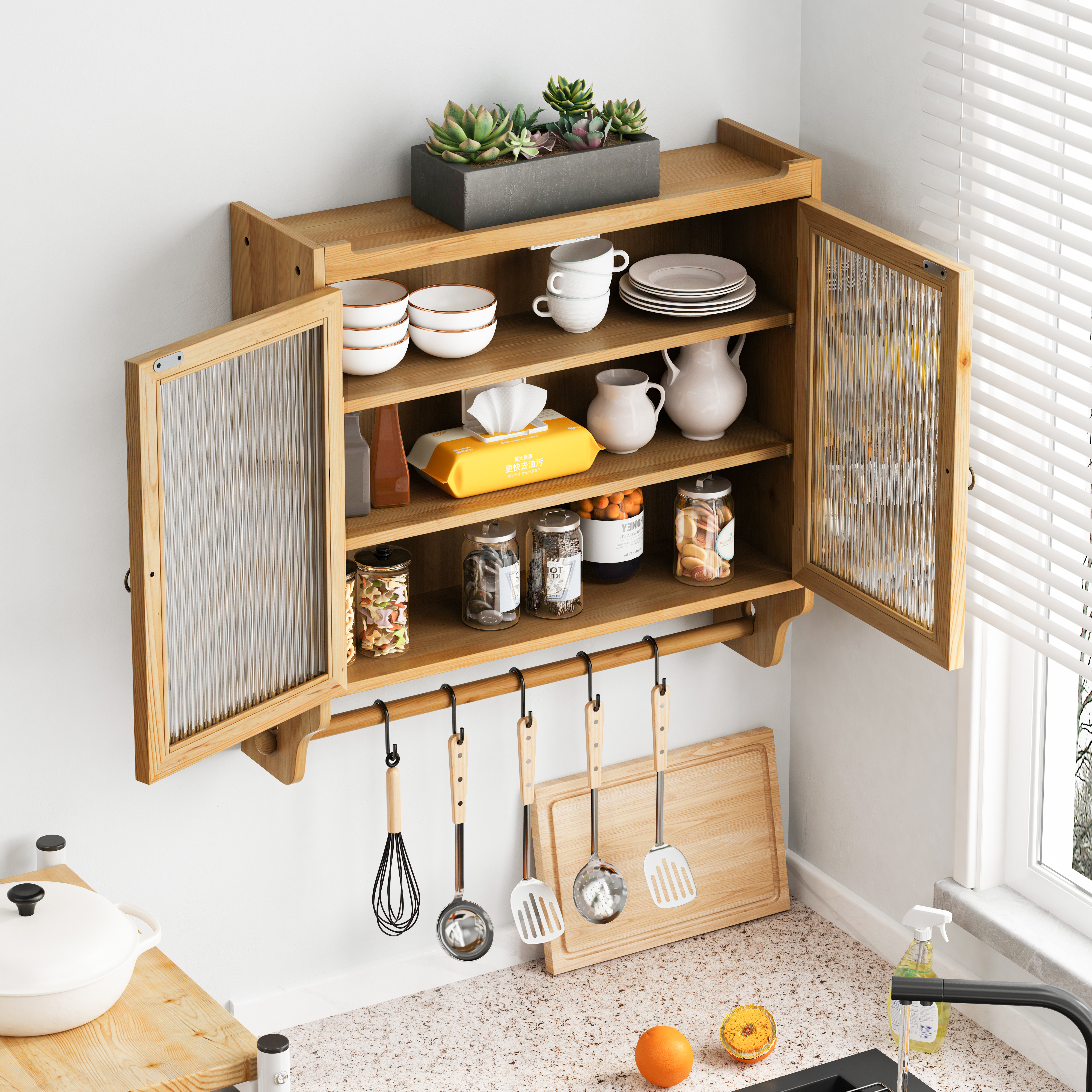 Détail du meuble de rangement