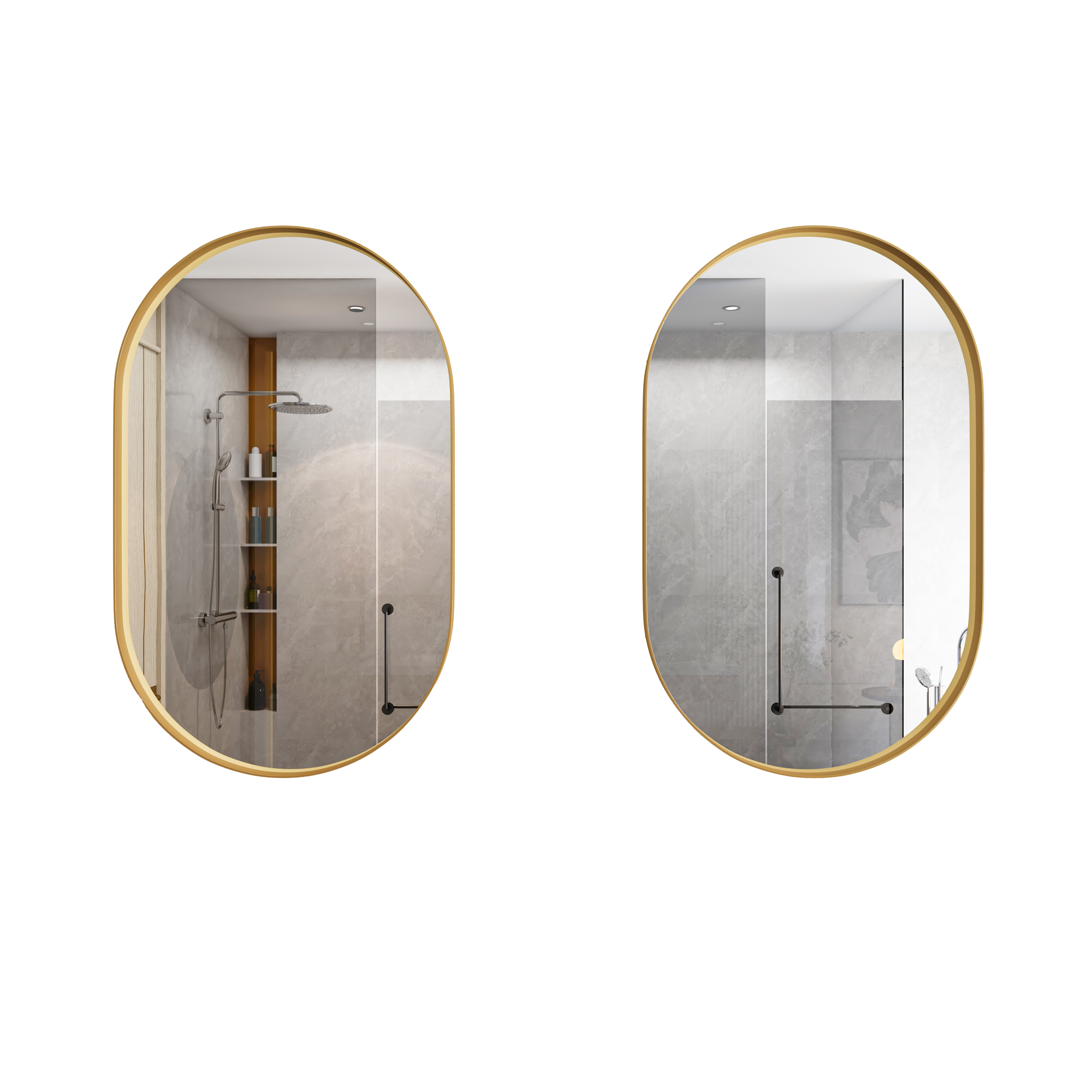 Armoire de toilette avec miroir, étagères réglables, rangement intégré, ovale, 85 x 51,5 x 12 cm, métal, doré - vue 5
