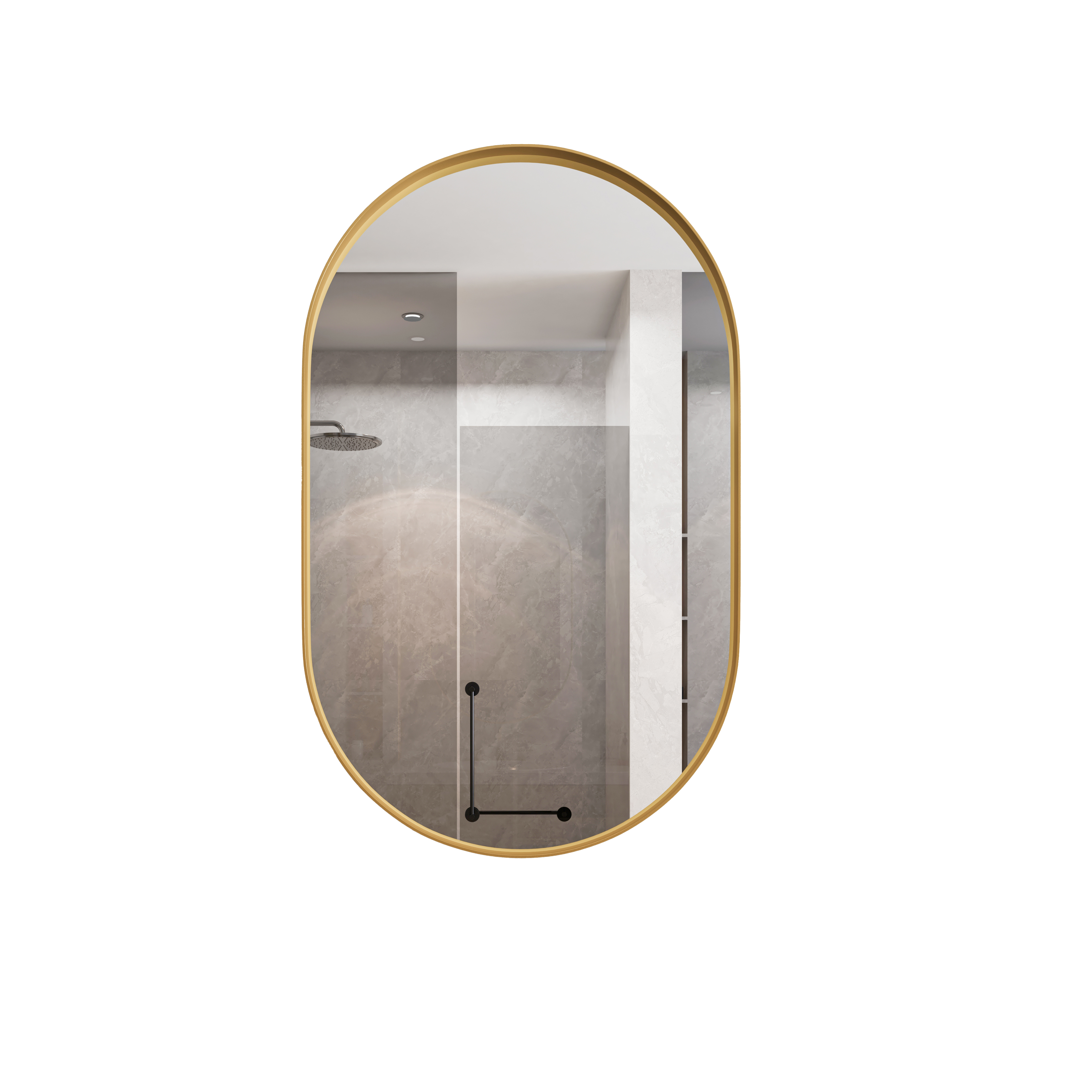 Armoire de toilette avec miroir, étagères réglables, rangement intégré, ovale, 85 x 51,5 x 12 cm, métal, doré - vue 7