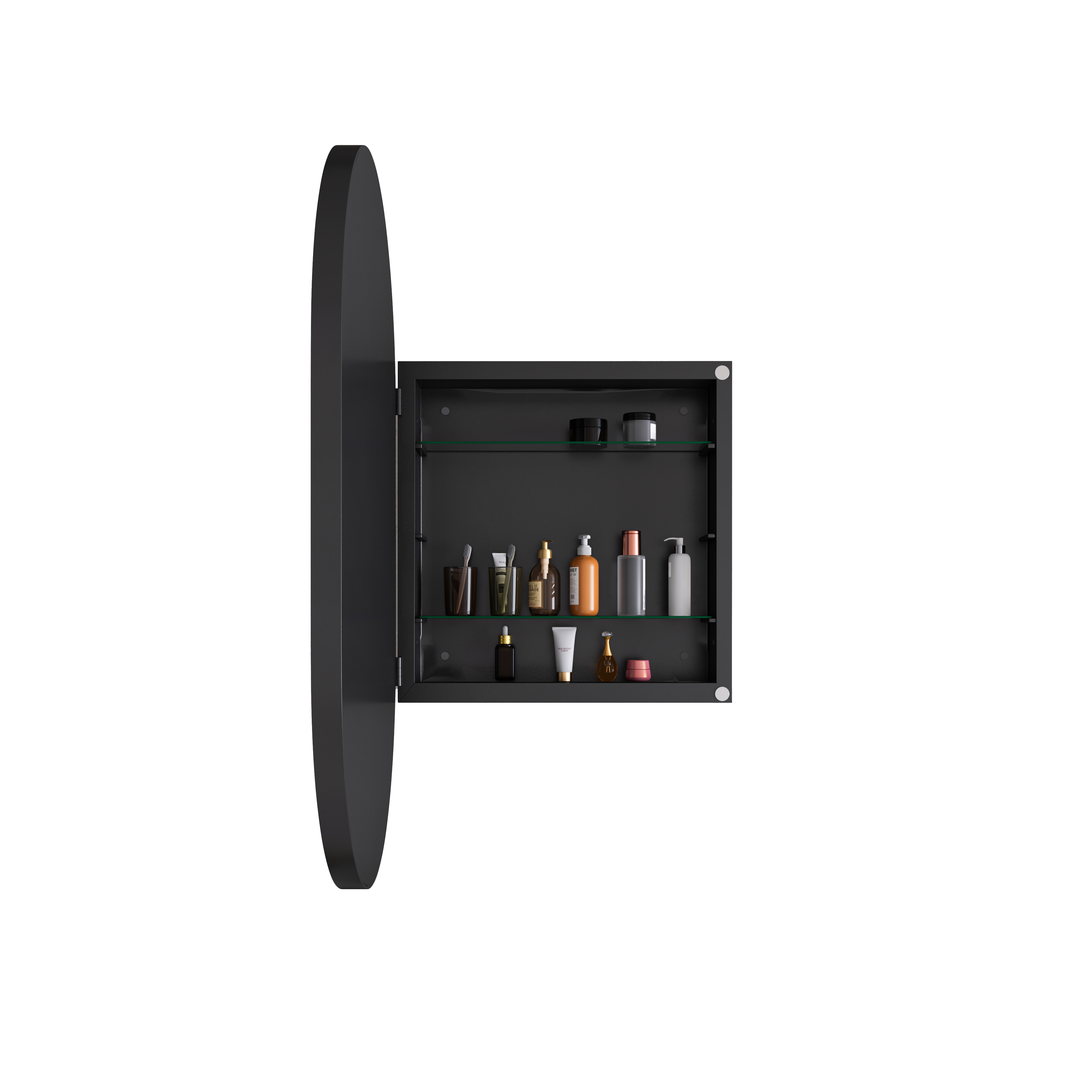Armoire de toilette avec miroir, étagères réglables, rangement intégré, ovale, 85 x 51,5 x 12 cm, métal, noir - vue 6