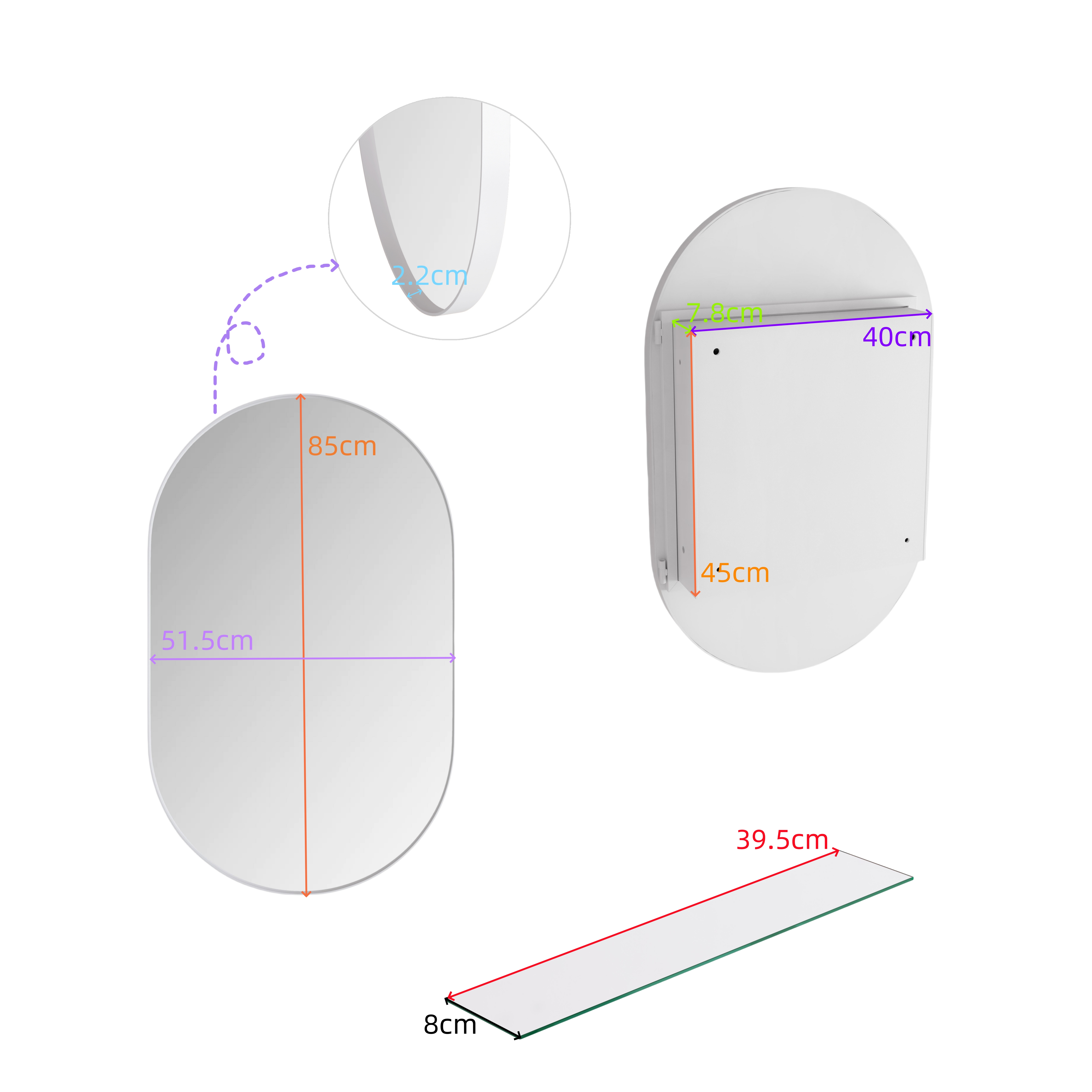 Dimensions du miroir