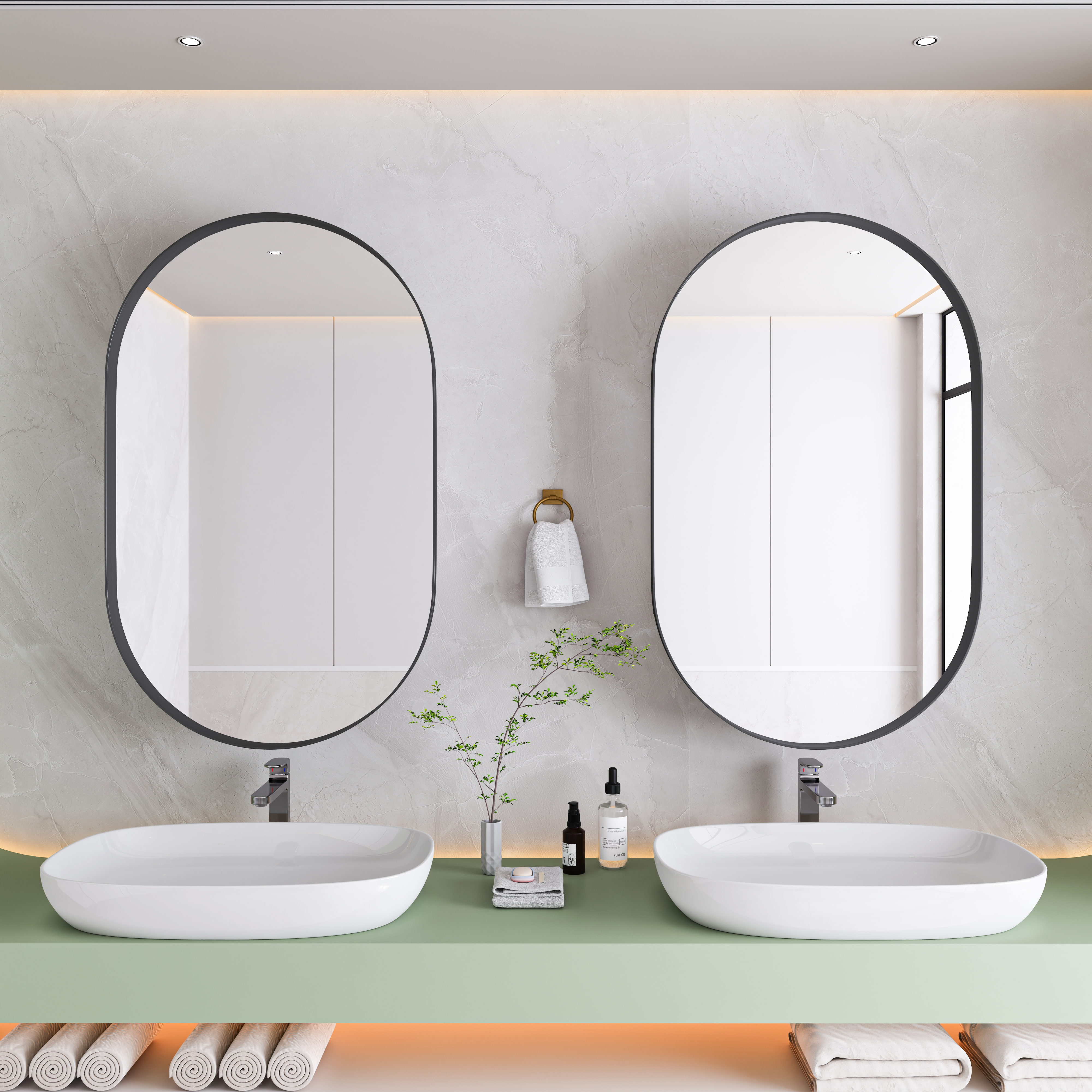 Armoire de toilette avec miroir, étagères réglables, rangement intégré, ovale, 85 x 51,5 x 12 cm, métal, noir - vue 4