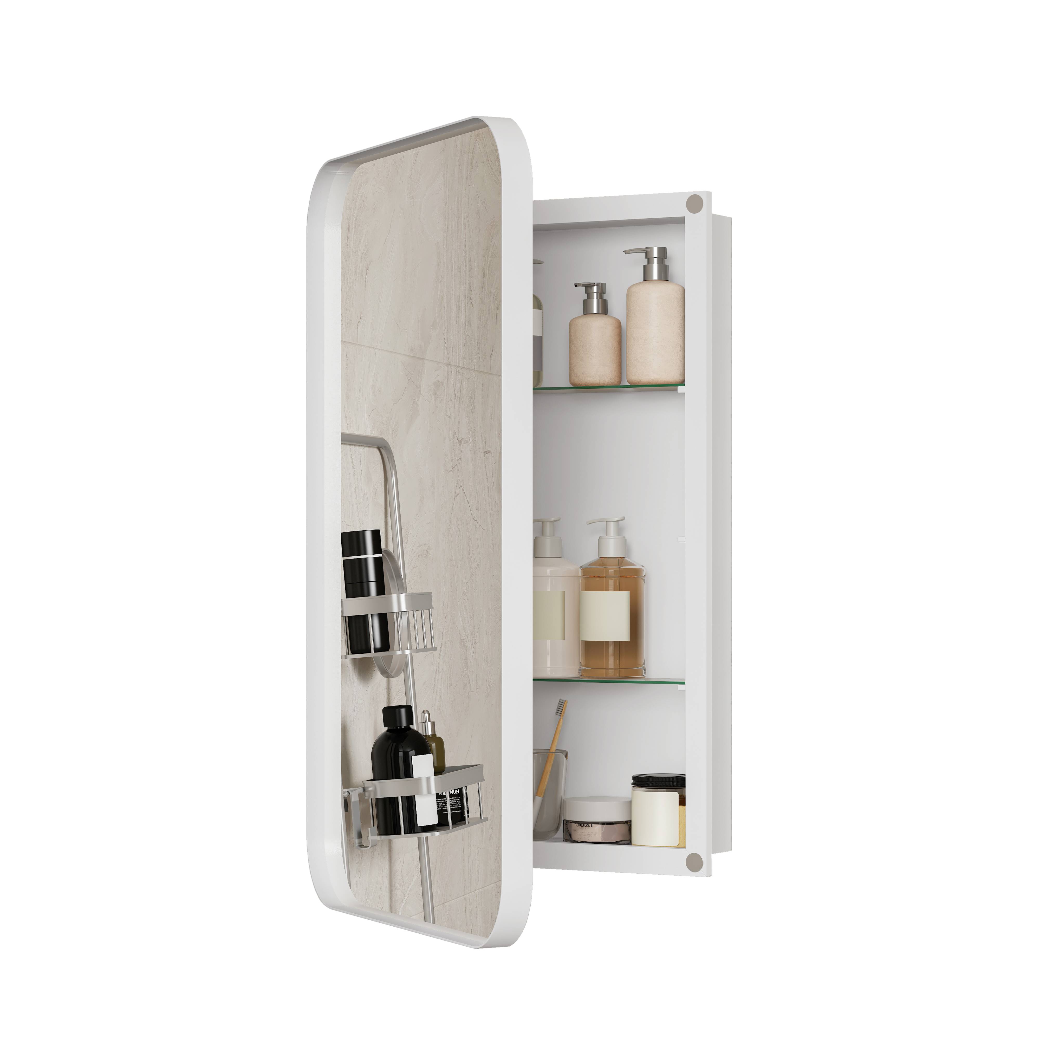 Armoire de toilette avec miroir, étagères réglables, rangement intégré, 76 x 51 x 12 cm, métal, blanc - vue 5