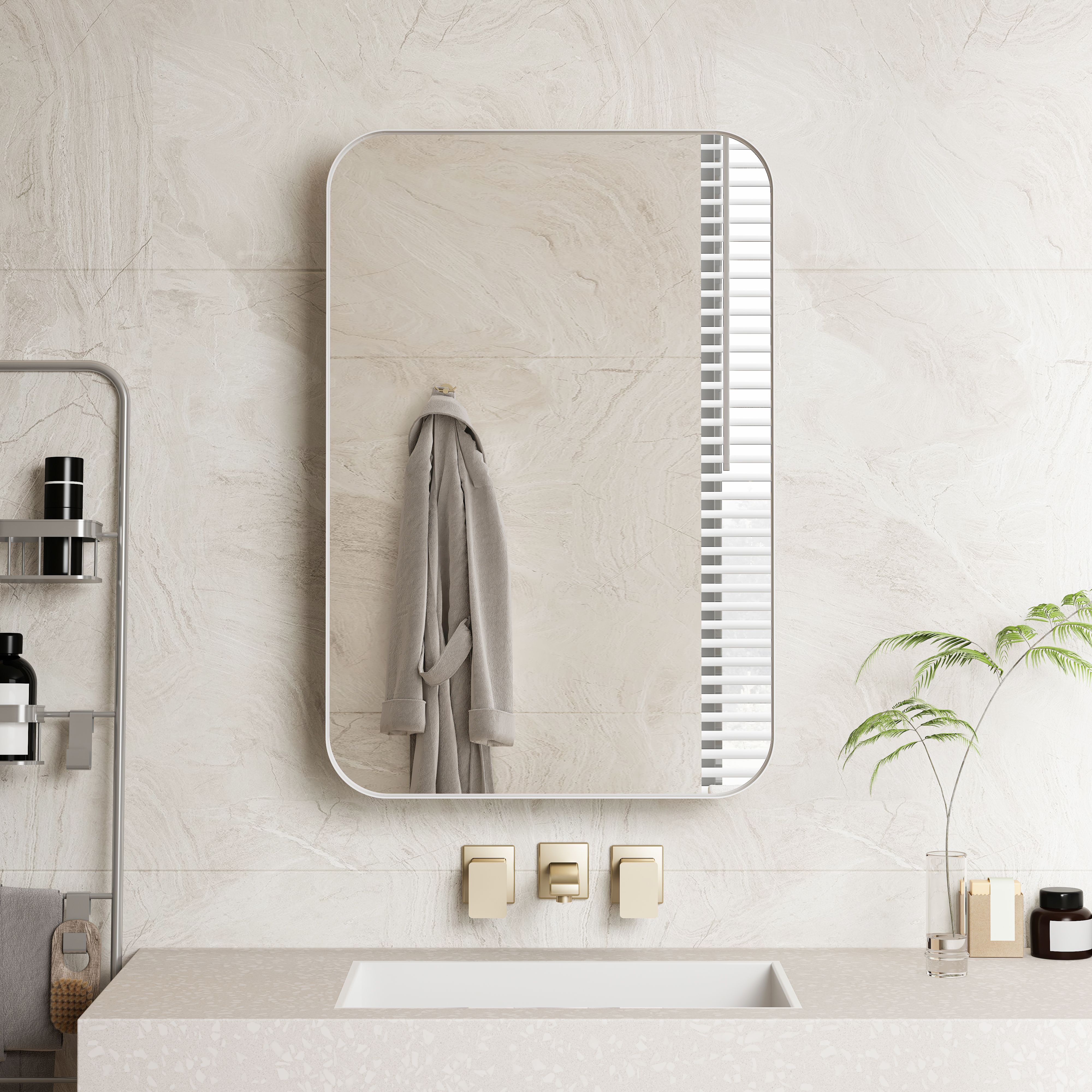 Armoire de toilette avec miroir, étagères réglables, rangement intégré, 76 x 51 x 12 cm, métal, blanc - vue 1