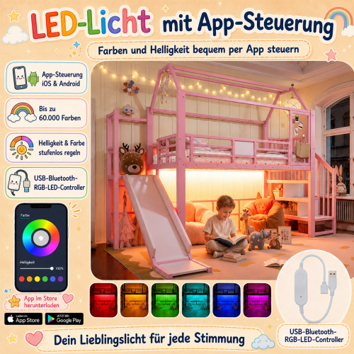 LED Bluetooth lit mezzanine enfant rose