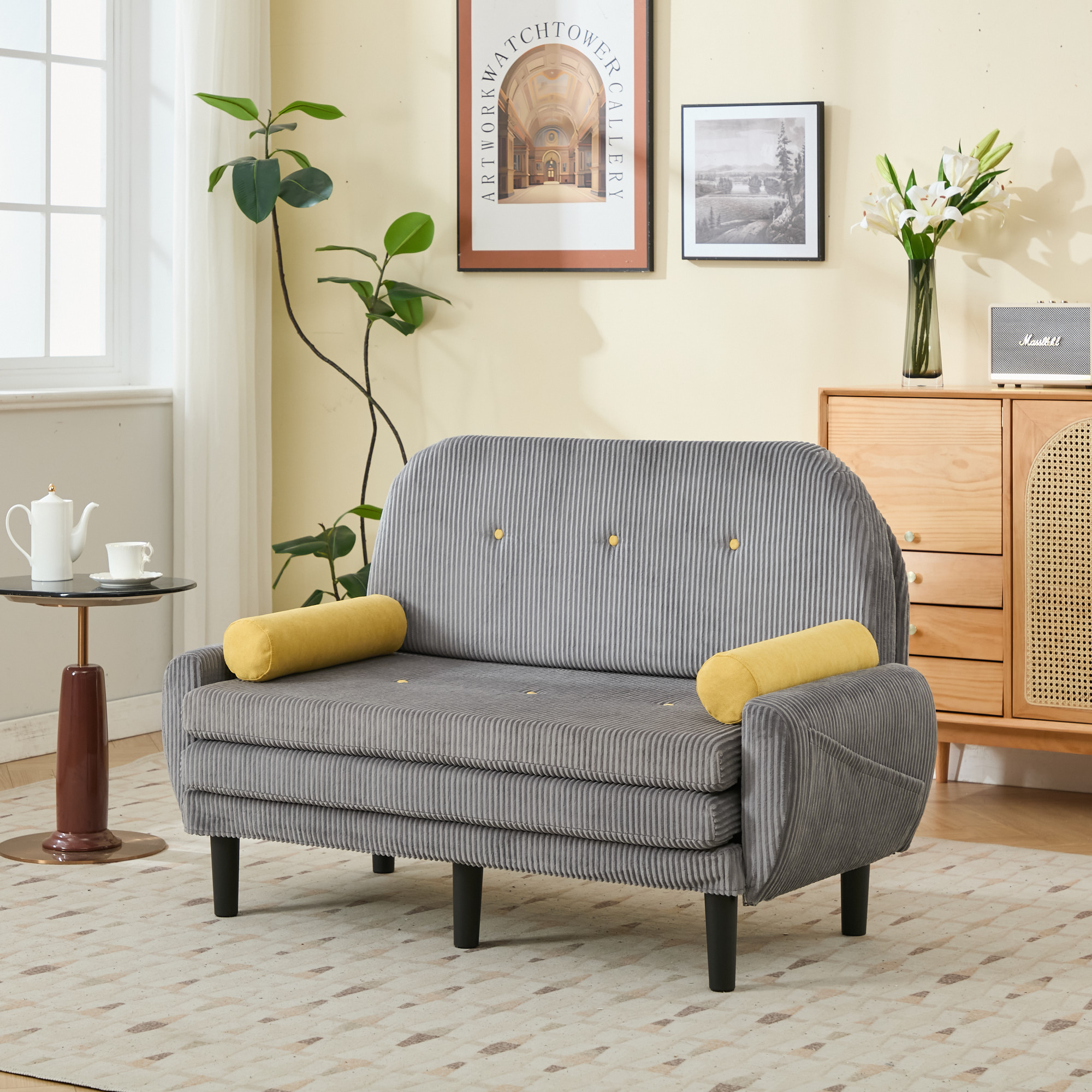 Grauer Cord-Loveseat-Sofa für das Wohnzimmer, als 