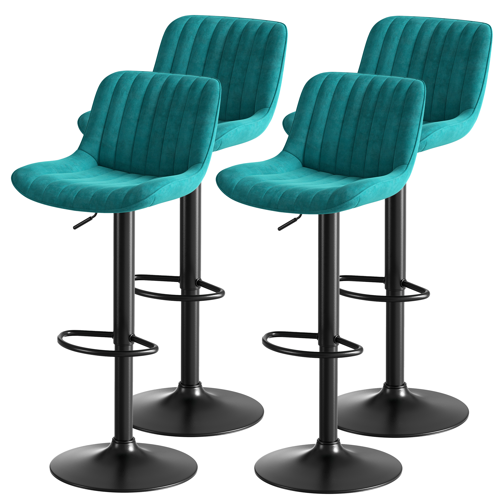 Chaise de salle à manger, lot de 4, rotation à 360°, hauteur réglable, 47 x 46 x 86 cm, velours et métal, bleu - vue 1