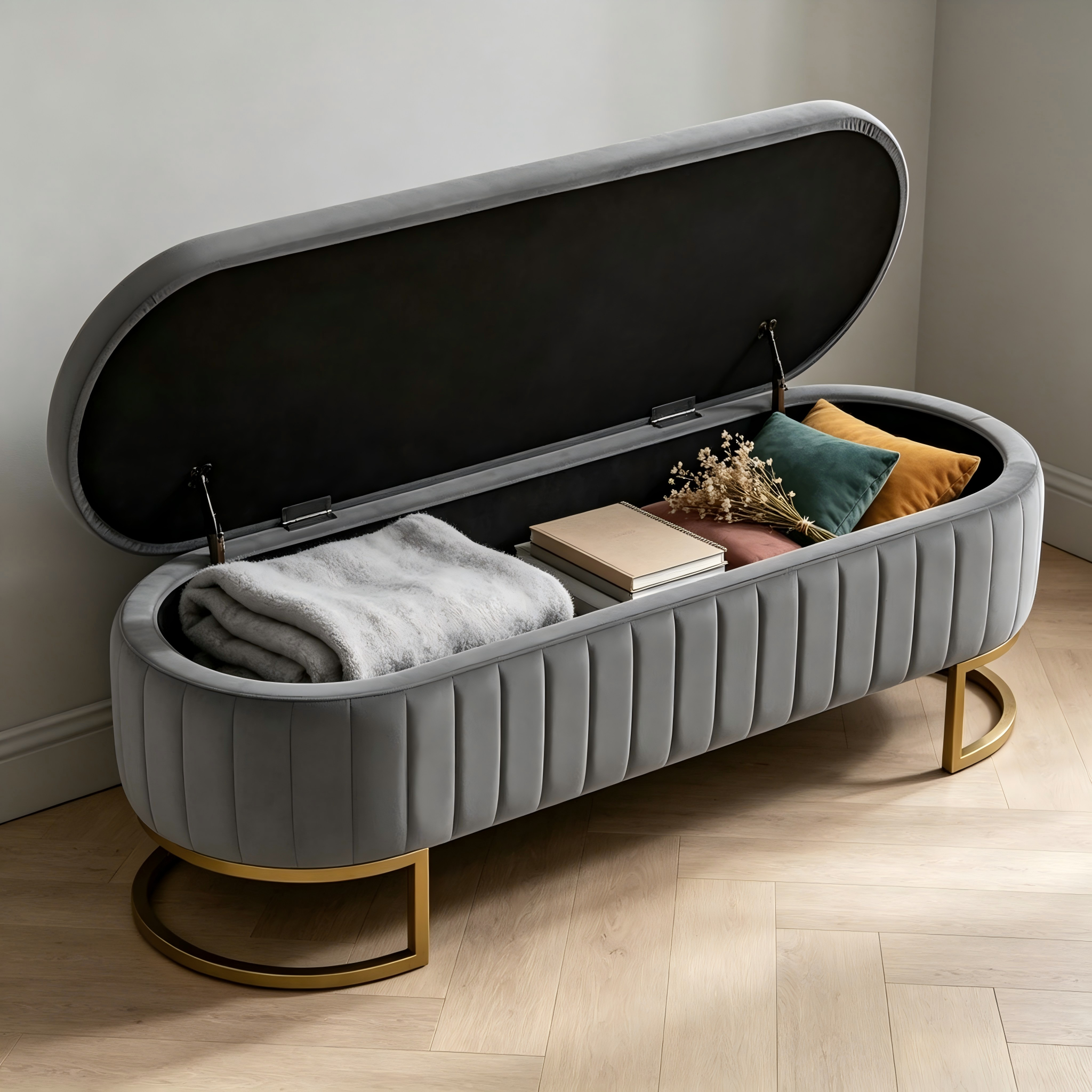 Détail du banc avec rangement