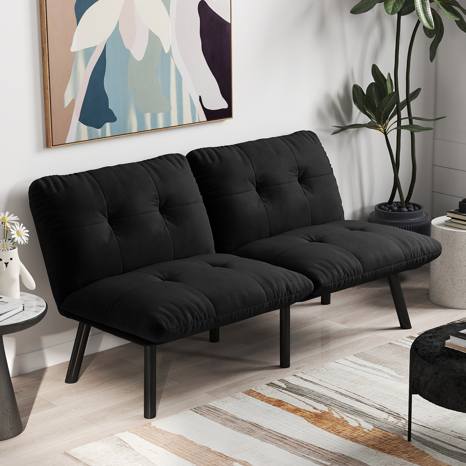 Schwarzes, klappbares Modern-Sofa-Bett – 2-Sitzer 