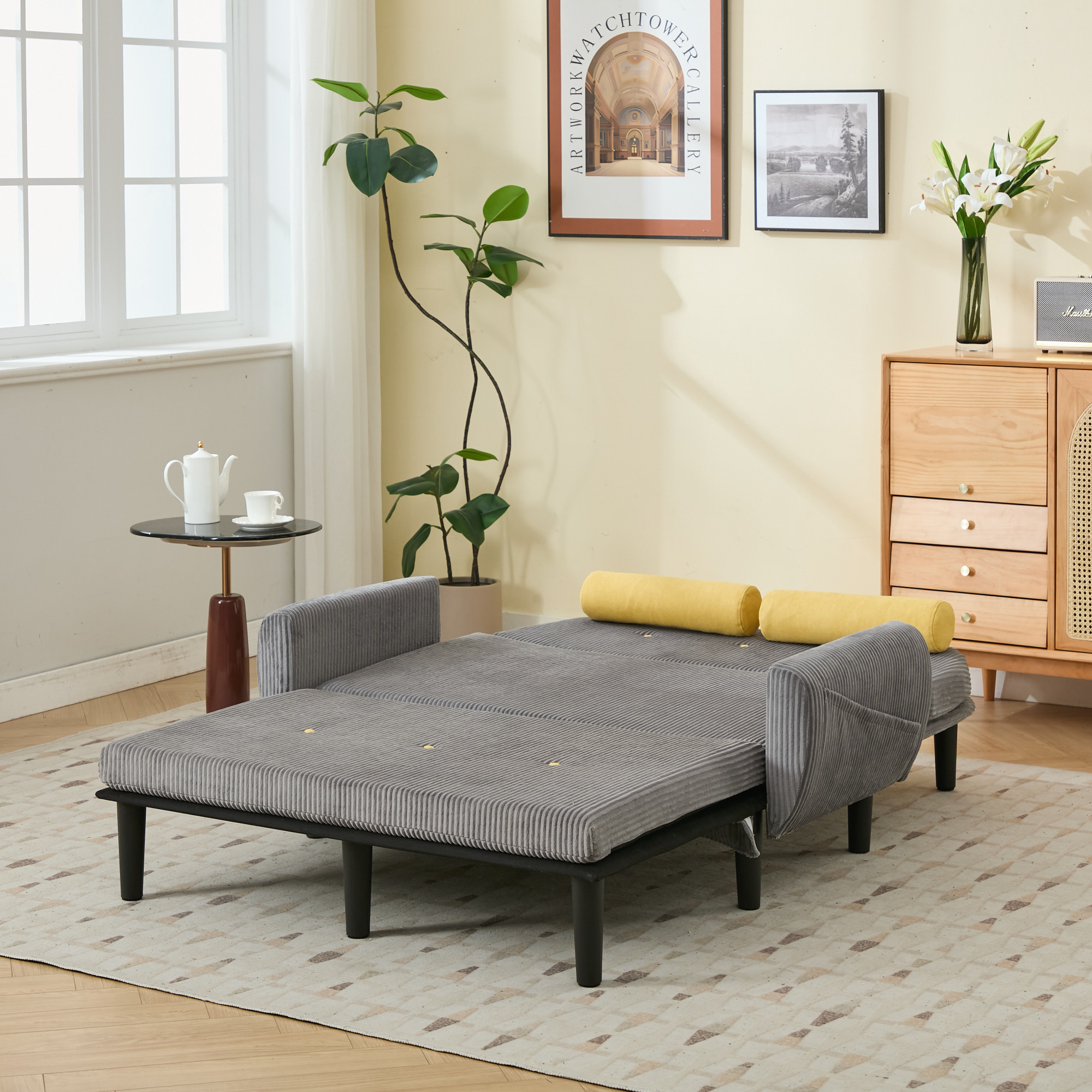 Grauer Cord-Loveseat-Sofa für das Wohnzimmer, als 