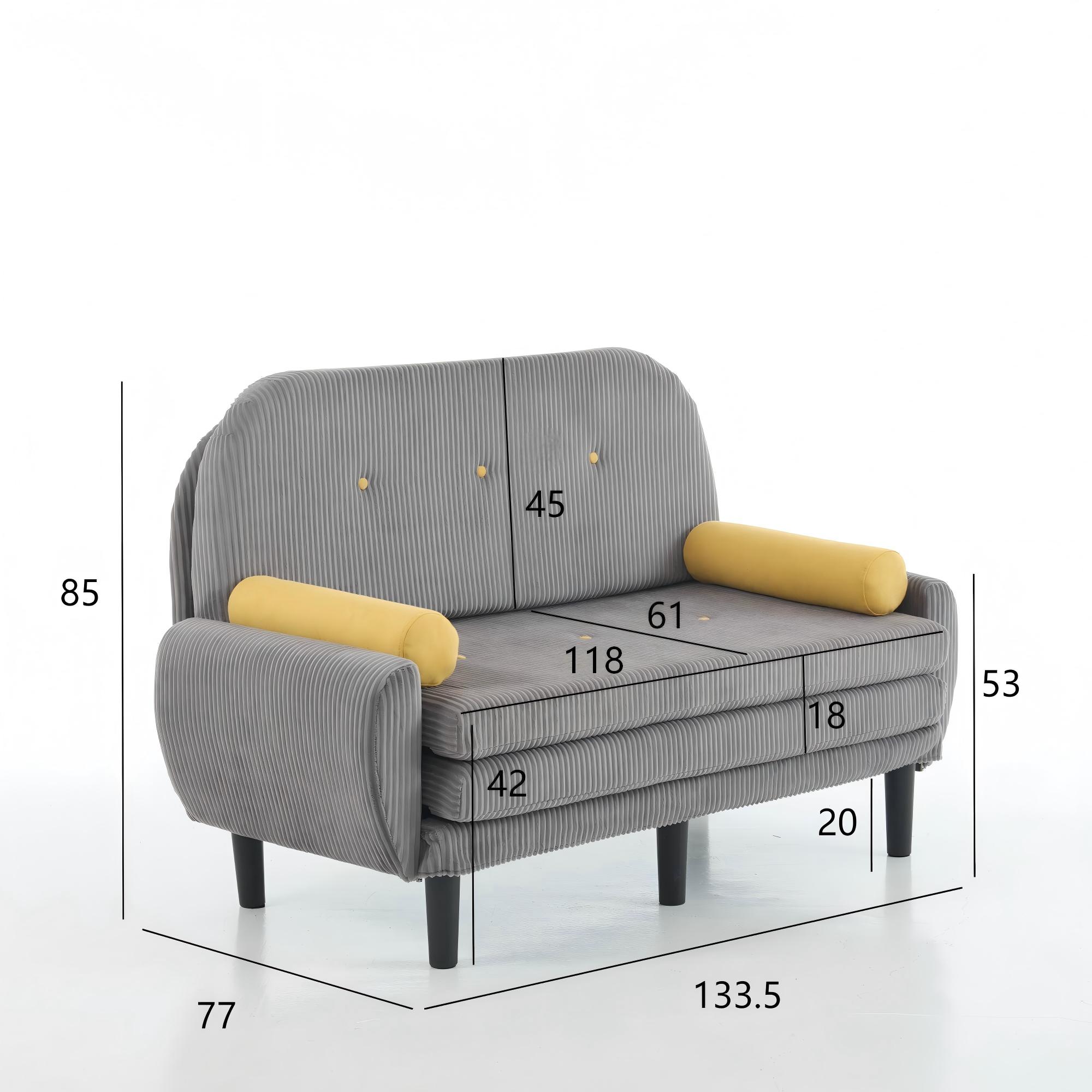 Grauer Cord-Loveseat-Sofa für das Wohnzimmer, als 