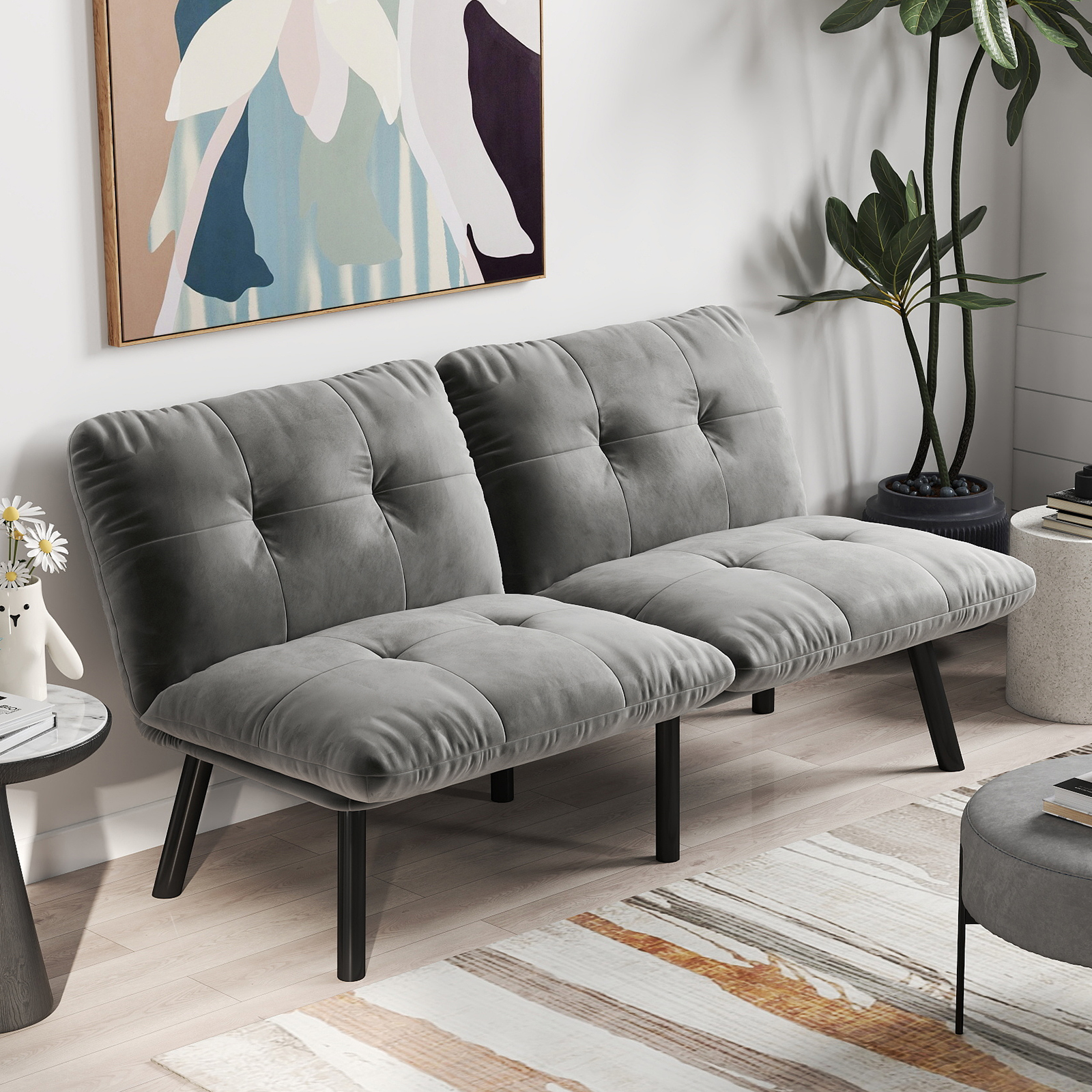Graues, klappbares Modern-Sofa-Bett – 2-Sitzer Fut