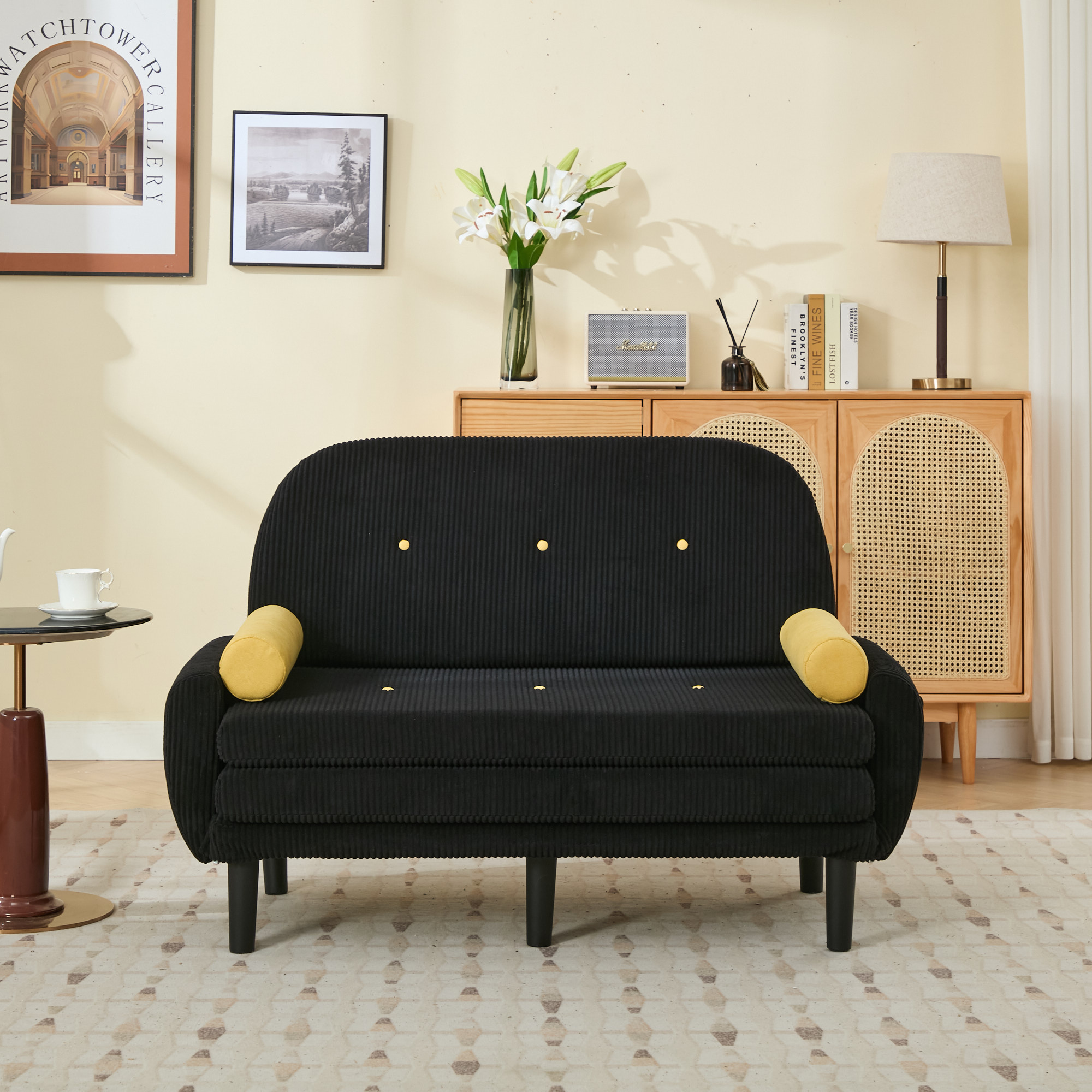 Schwarzer Cord-Loveseat-Sofa für das Wohnzimmer, a