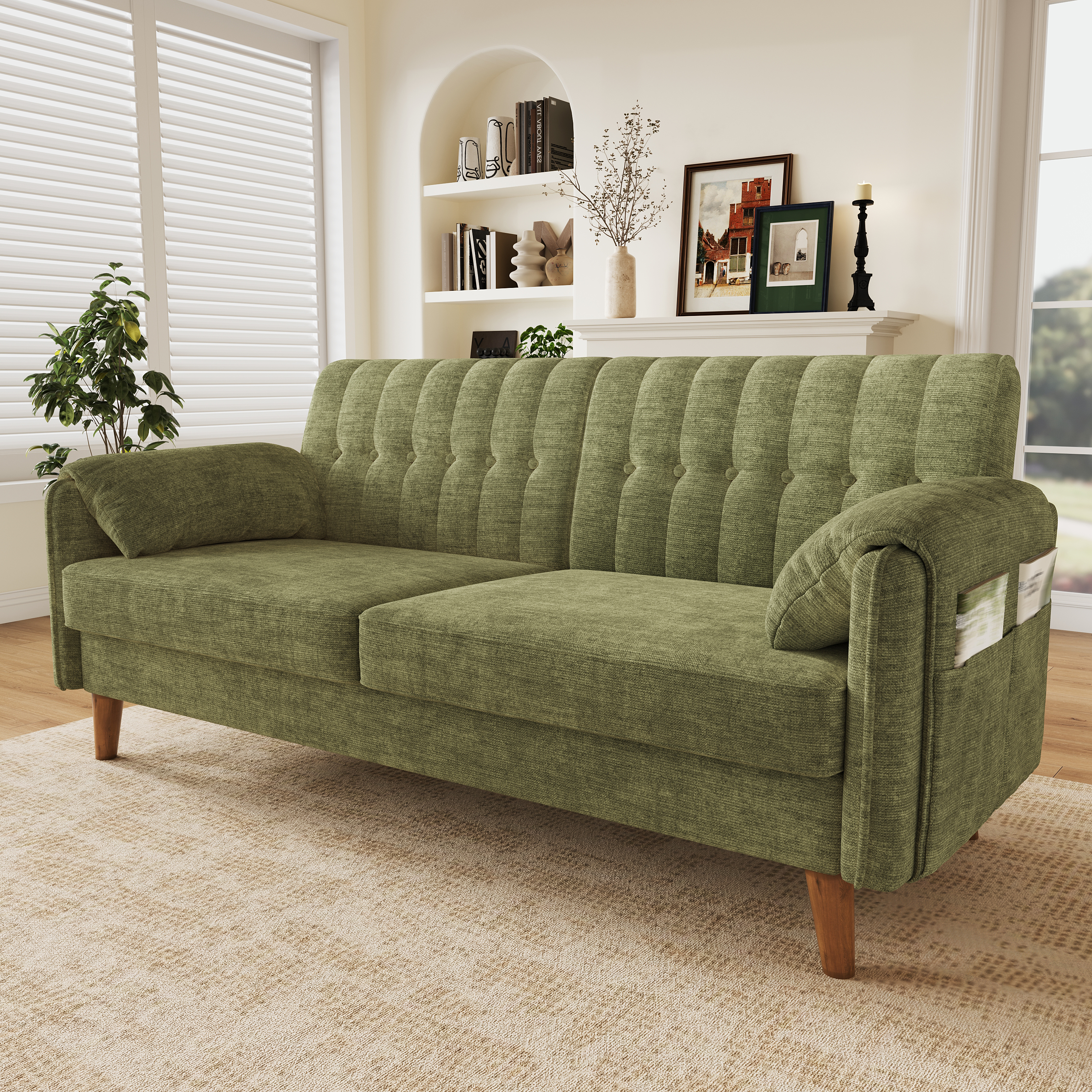 Canapé 2 places 161,5 x 79 x 83,5 cm, avec coffre de rangement, modulable, en chenille, Vert - vue principale