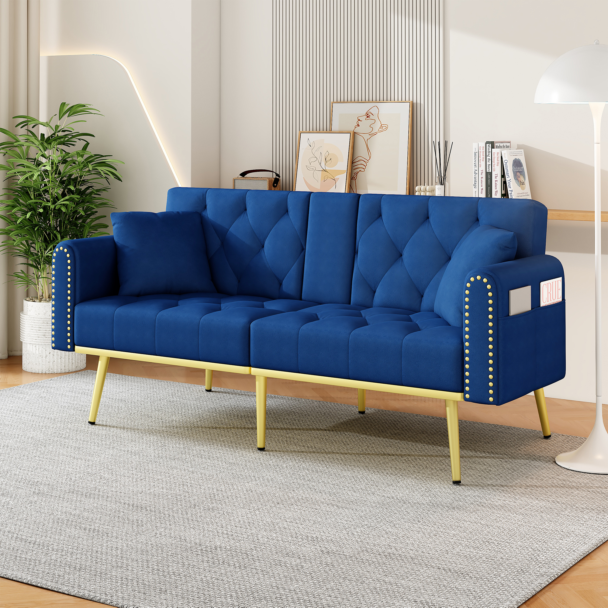 Canapé convertible bleu vue 3