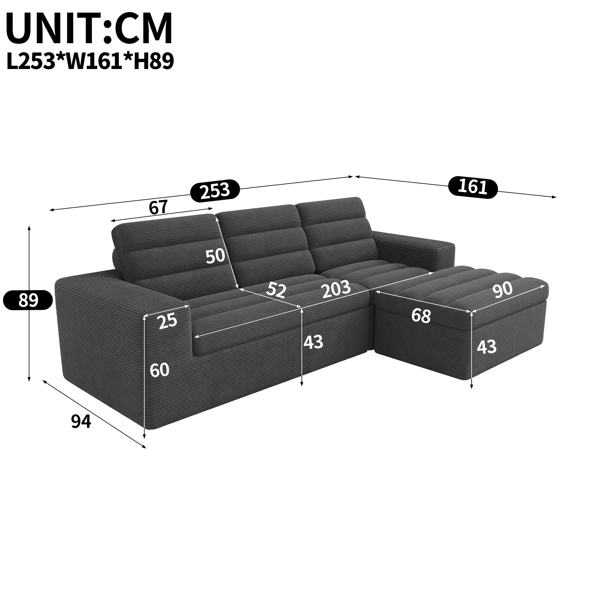 Dimensions du canapé d'angle