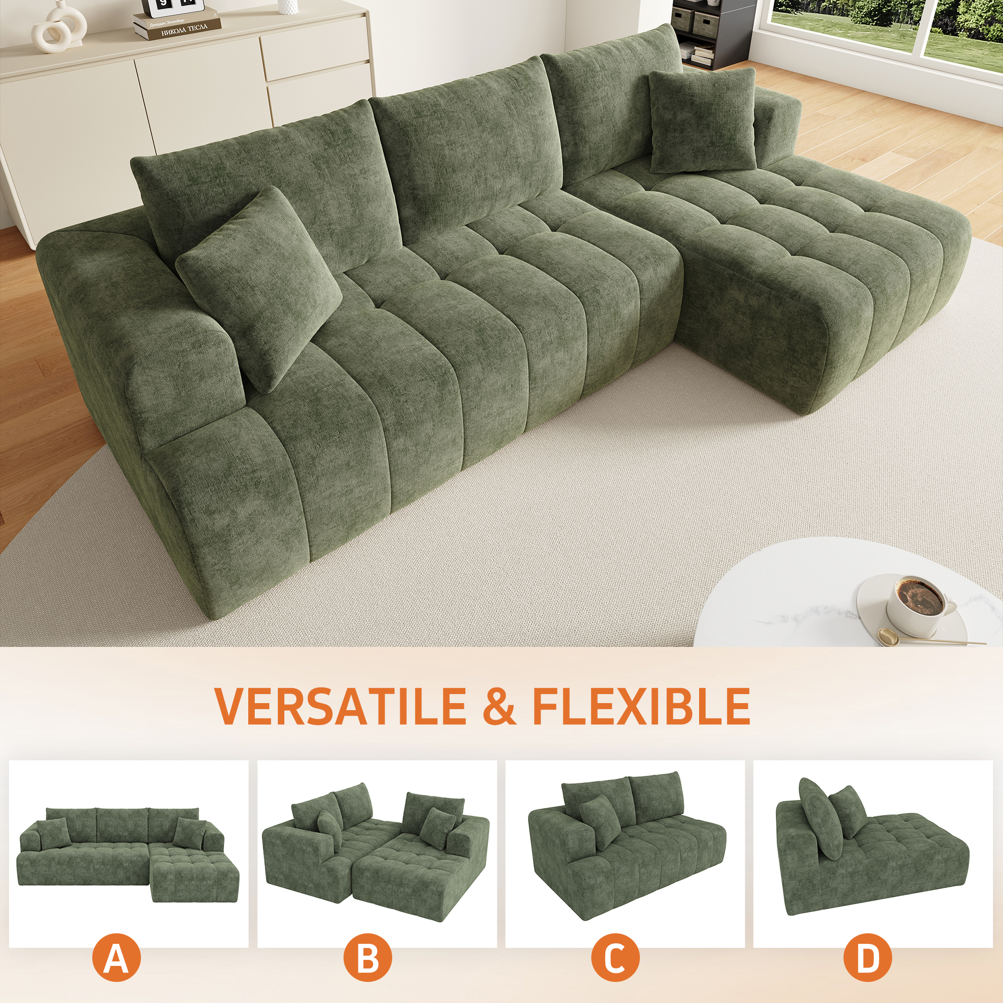 Revêtement en chenille – Toucher doux avec 2 coussins inclus